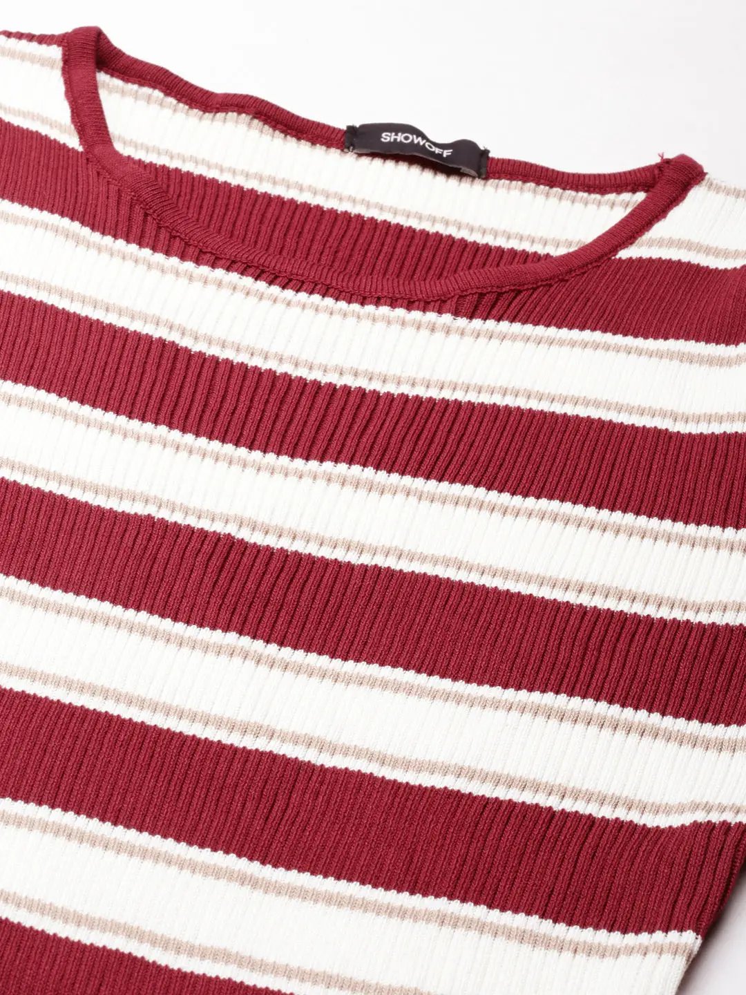 Women's Maroon Striped Bodycon Dress