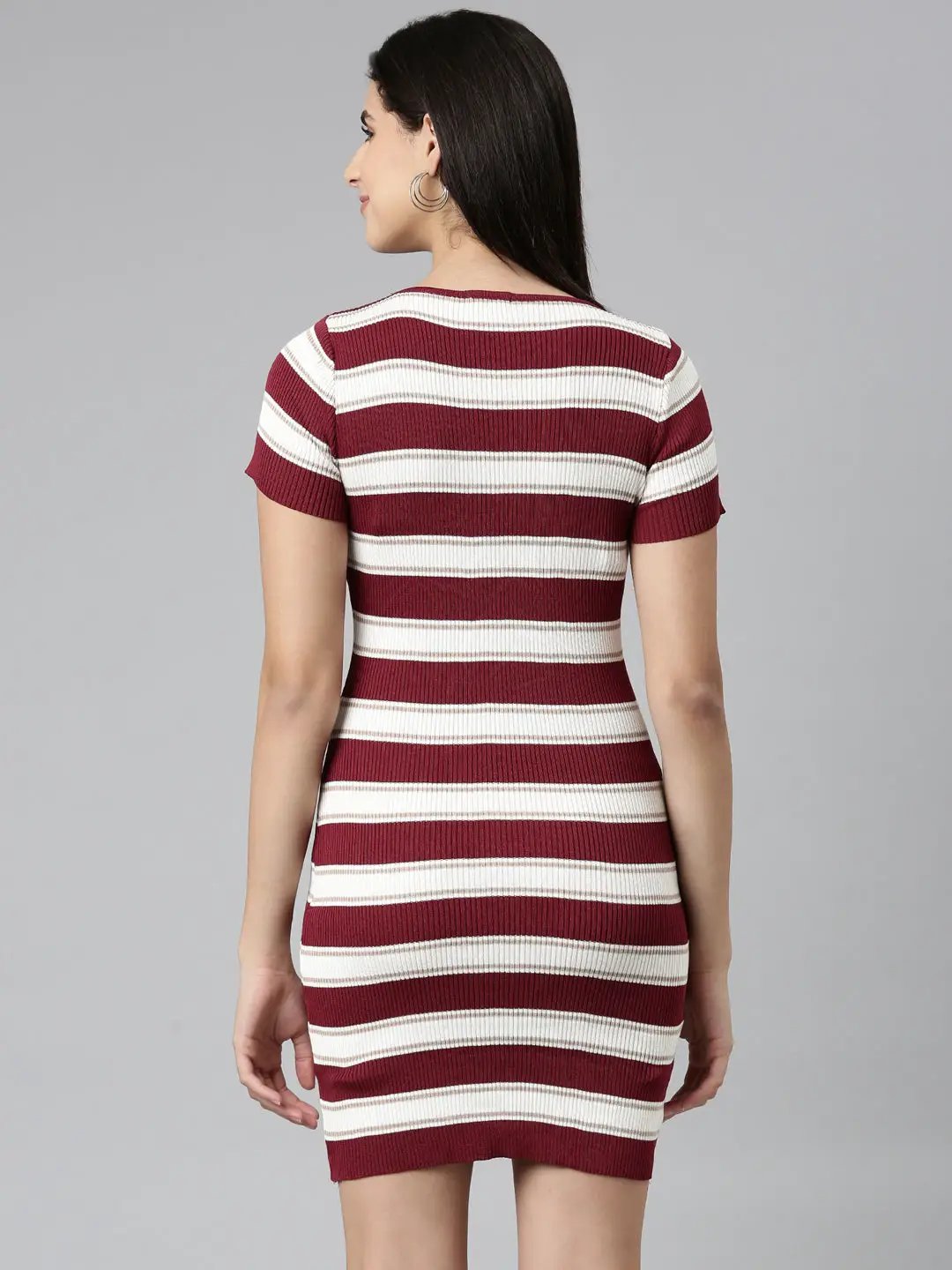 Women's Maroon Striped Bodycon Dress