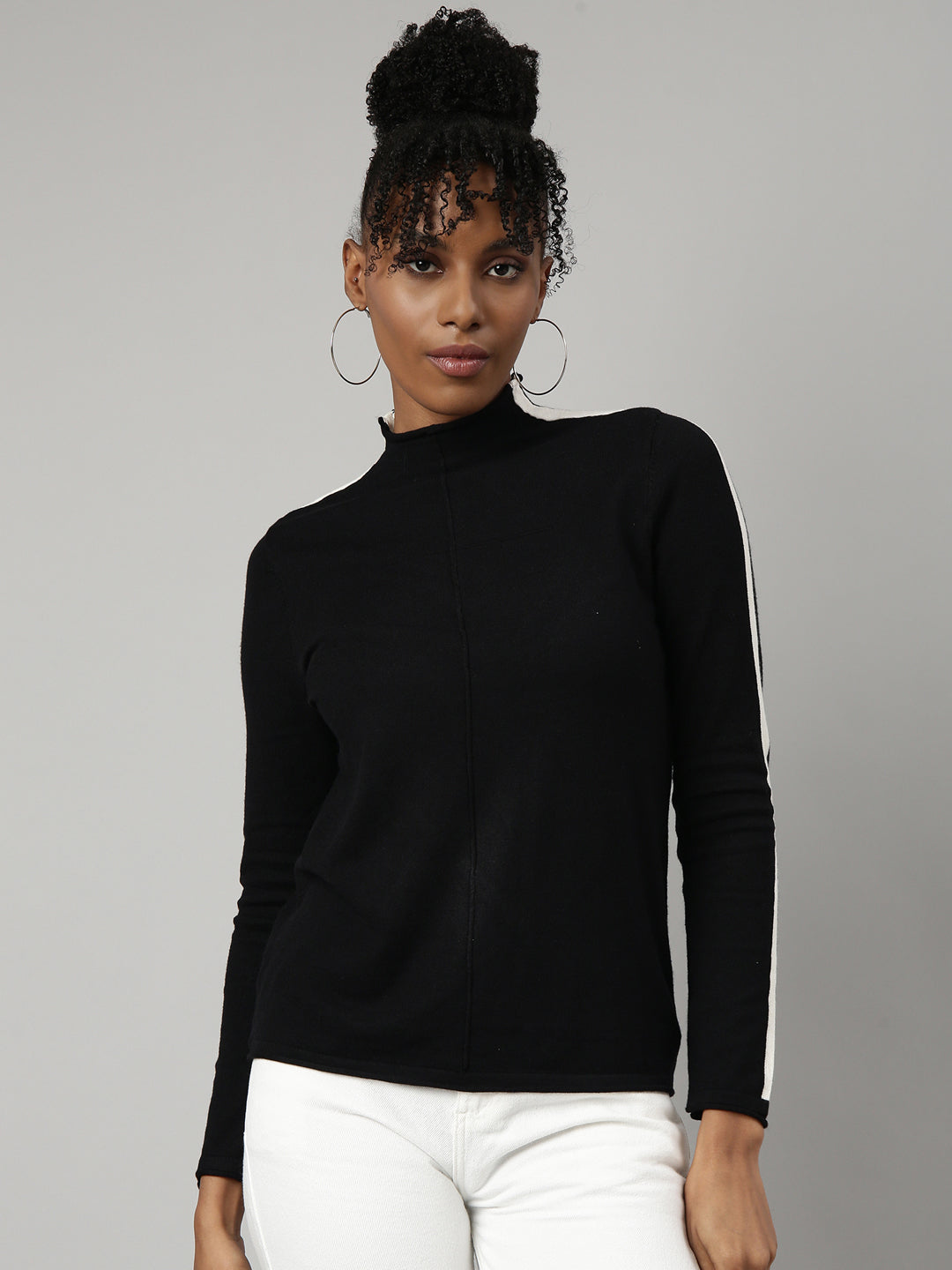 Women Black Solid Fitted Top