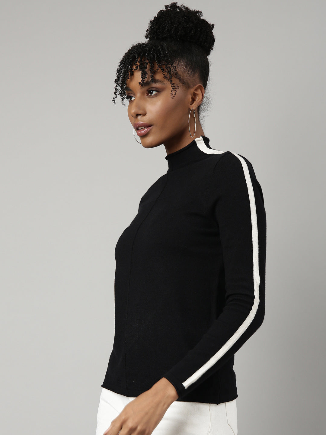 Women Black Solid Fitted Top