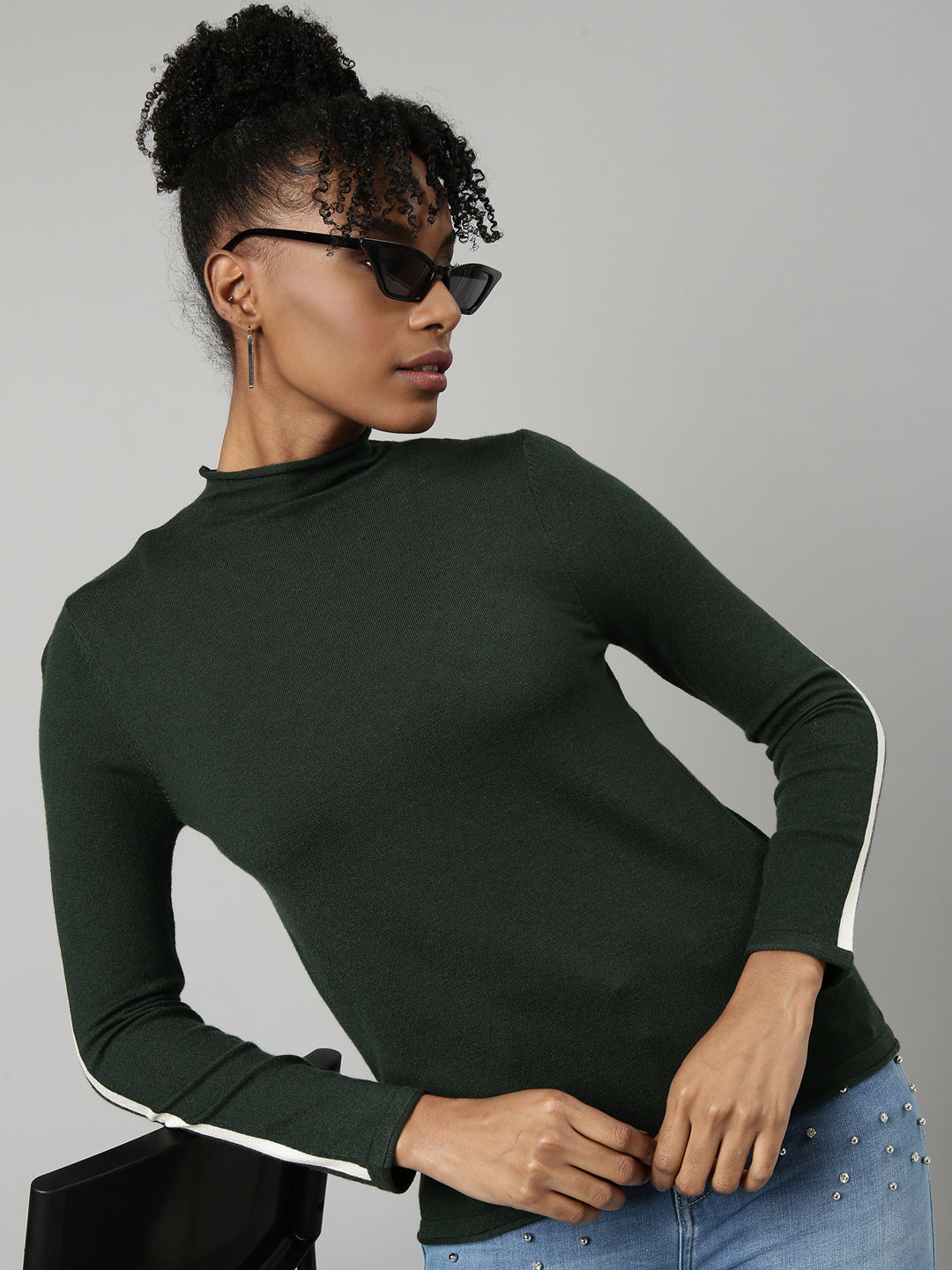 Women Green Solid Fitted Top