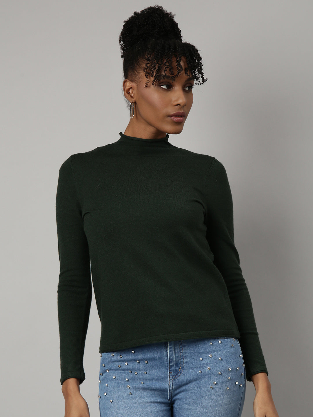 Women Green Solid Fitted Top