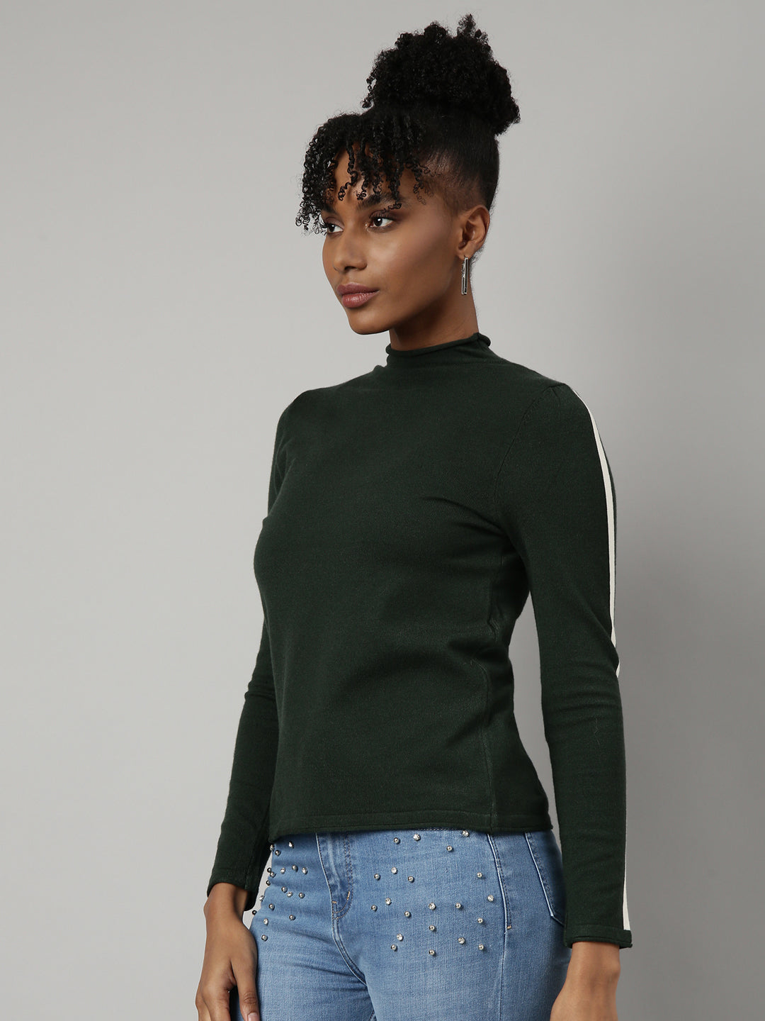 Women Green Solid Fitted Top