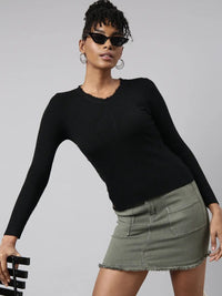 Women's Black Solid Top