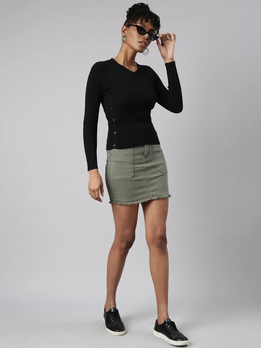 Women's Black Solid Top