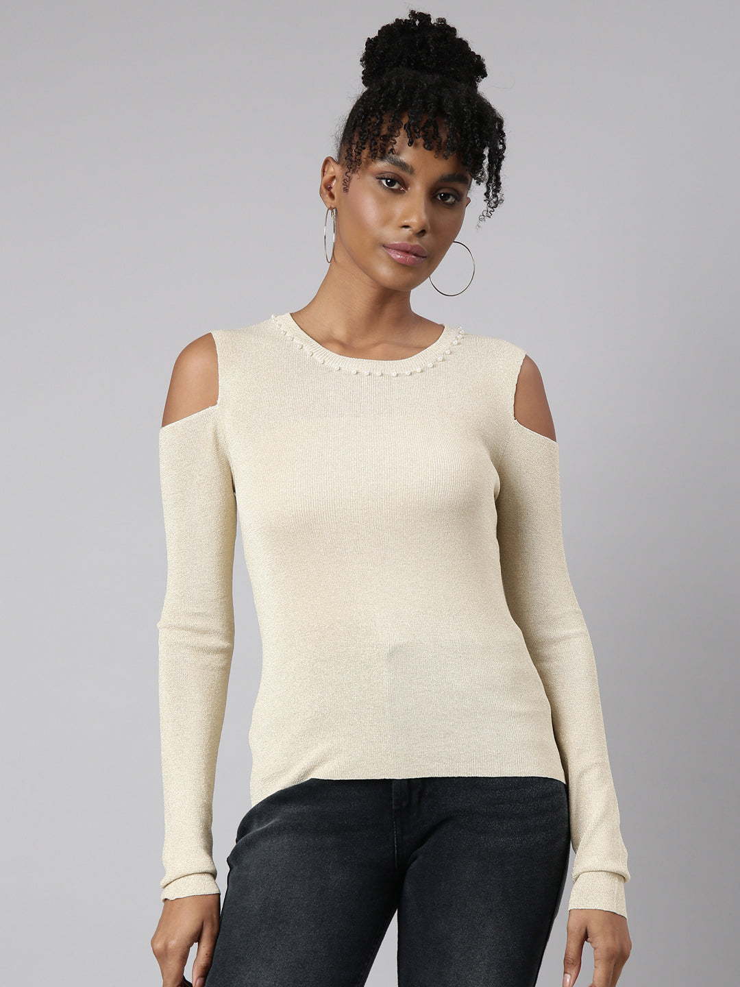 Women Cream Solid Top