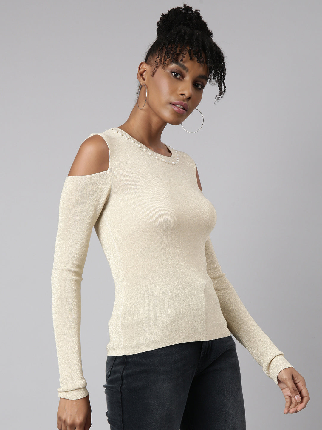 Women Cream Solid Top