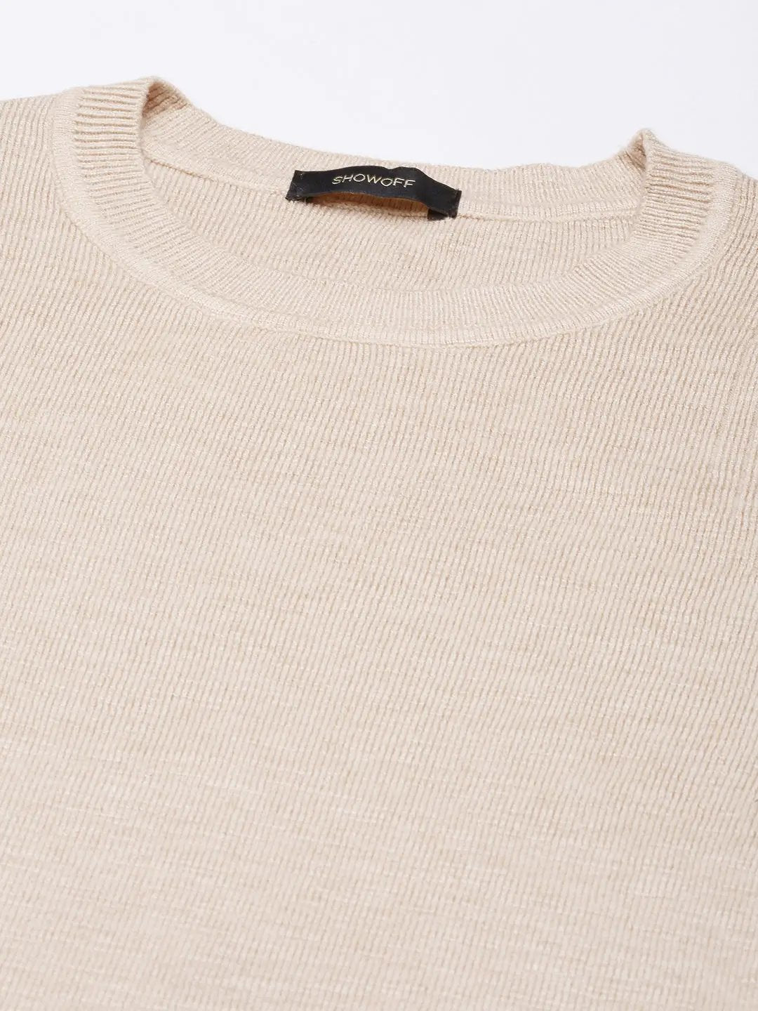 Women's Beige Solid Fitted Top