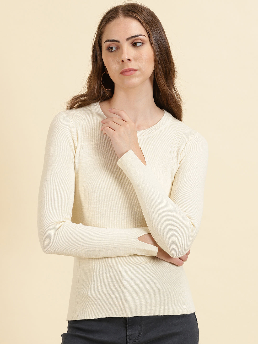 Women's Cream Solid Top