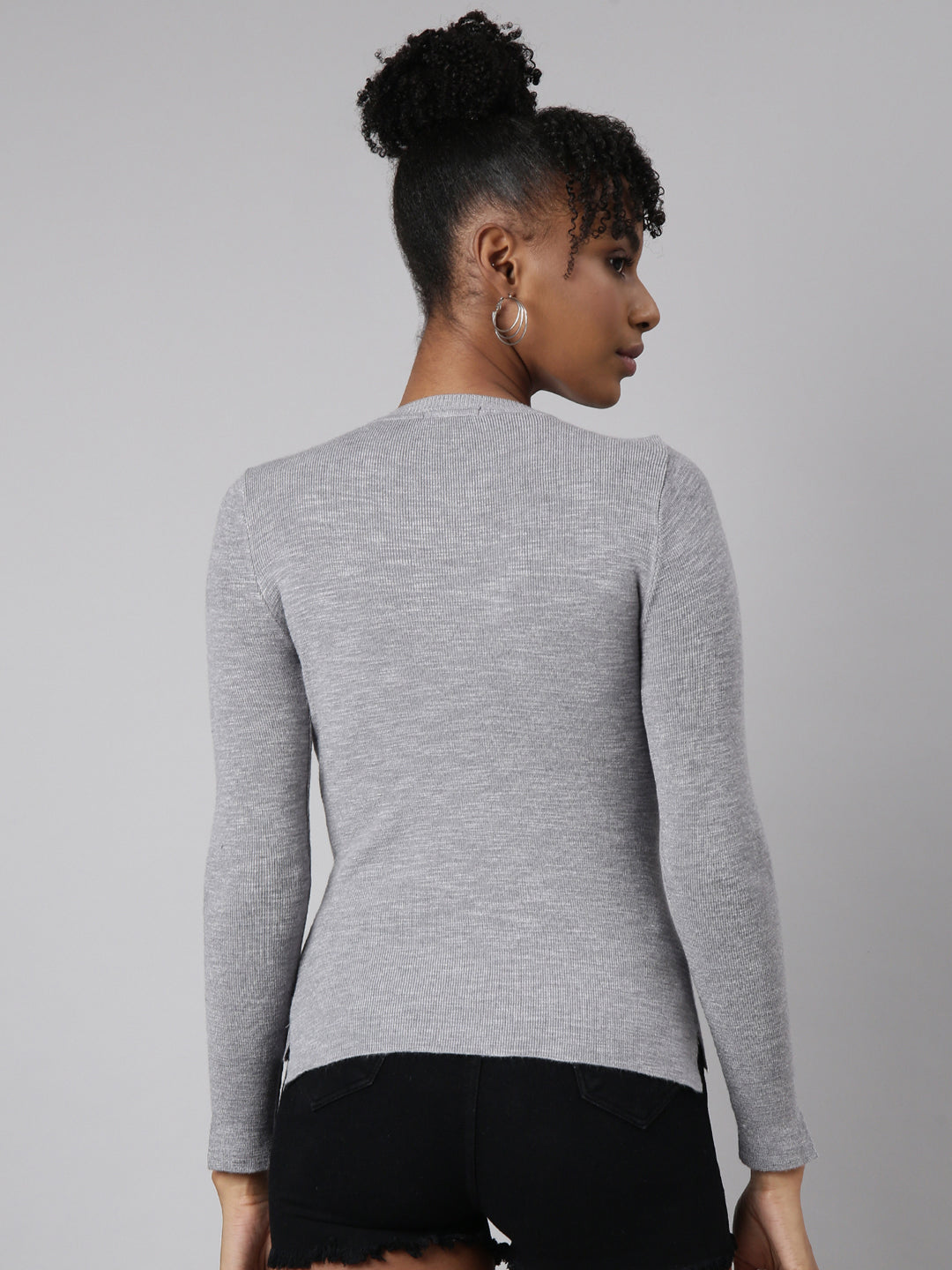 Women Grey Solid Fitted Top