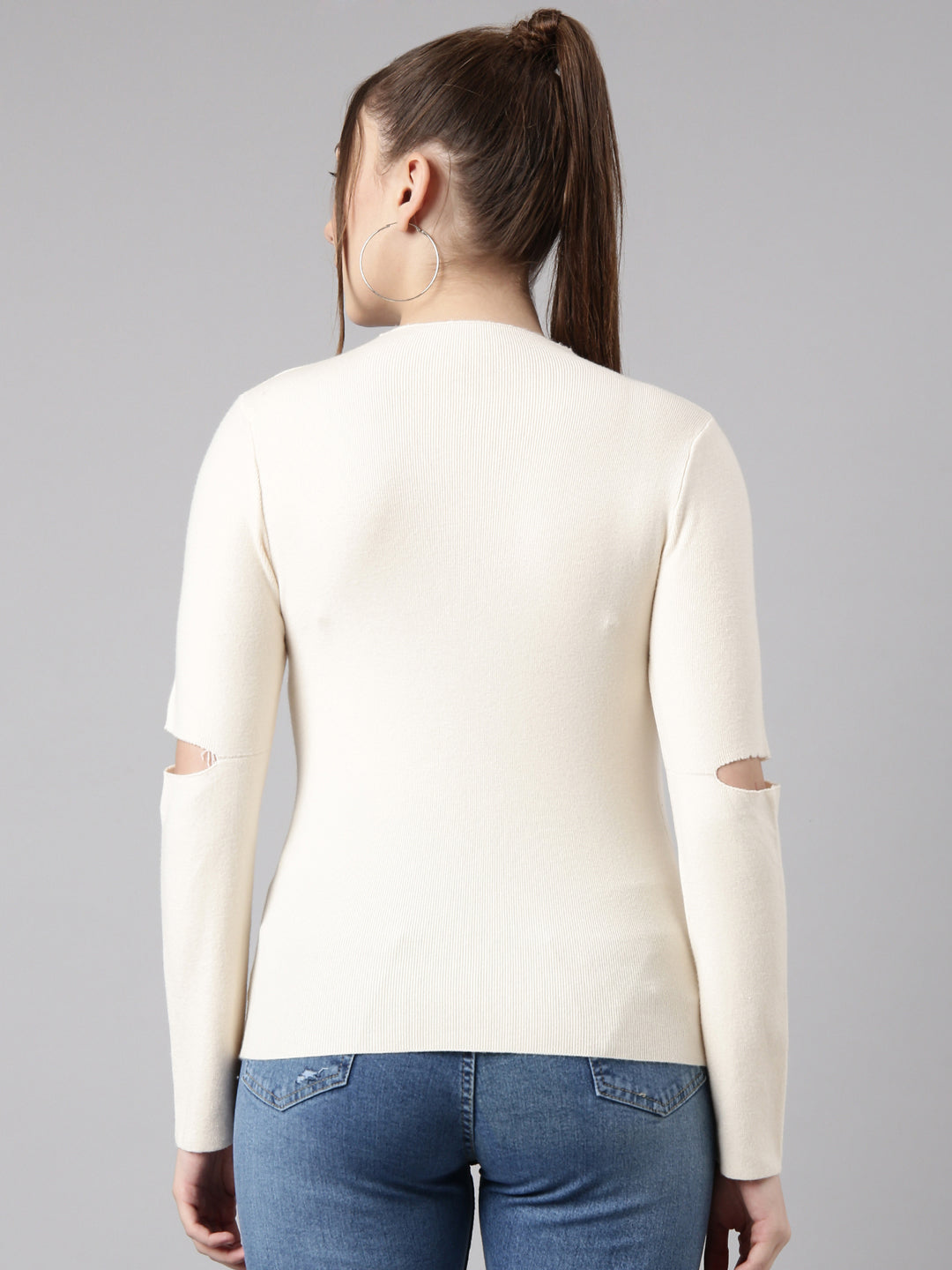 Women Cream Solid Fitted Top