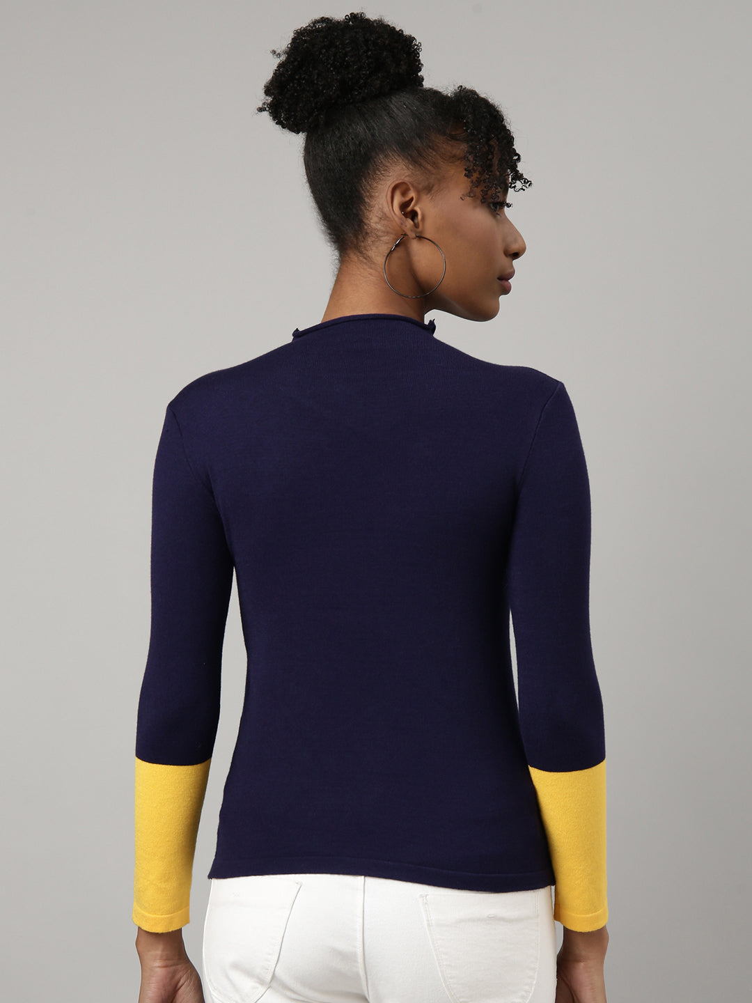 Women Navy Blue Solid Fitted Top