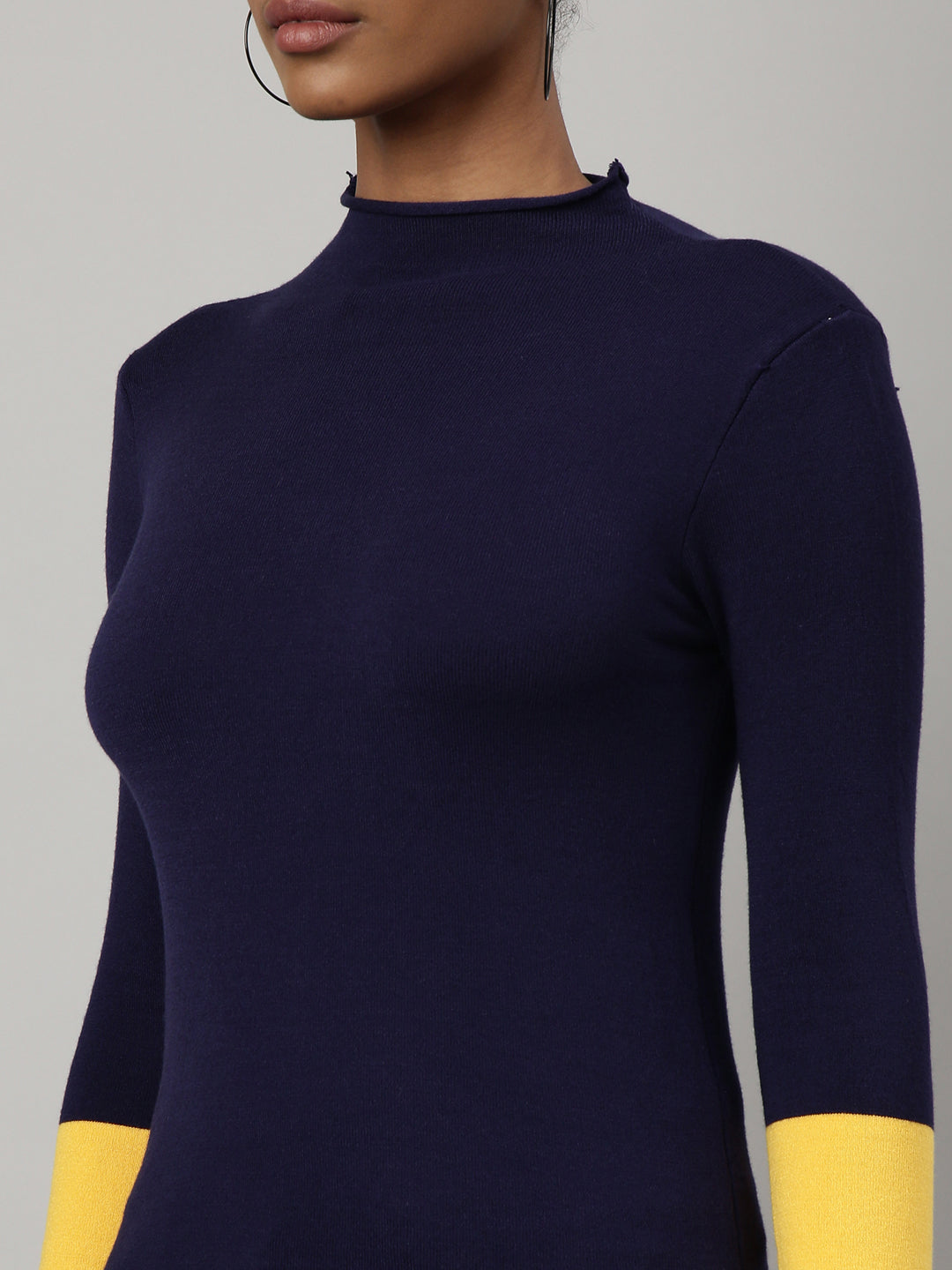 Women Navy Blue Solid Fitted Top