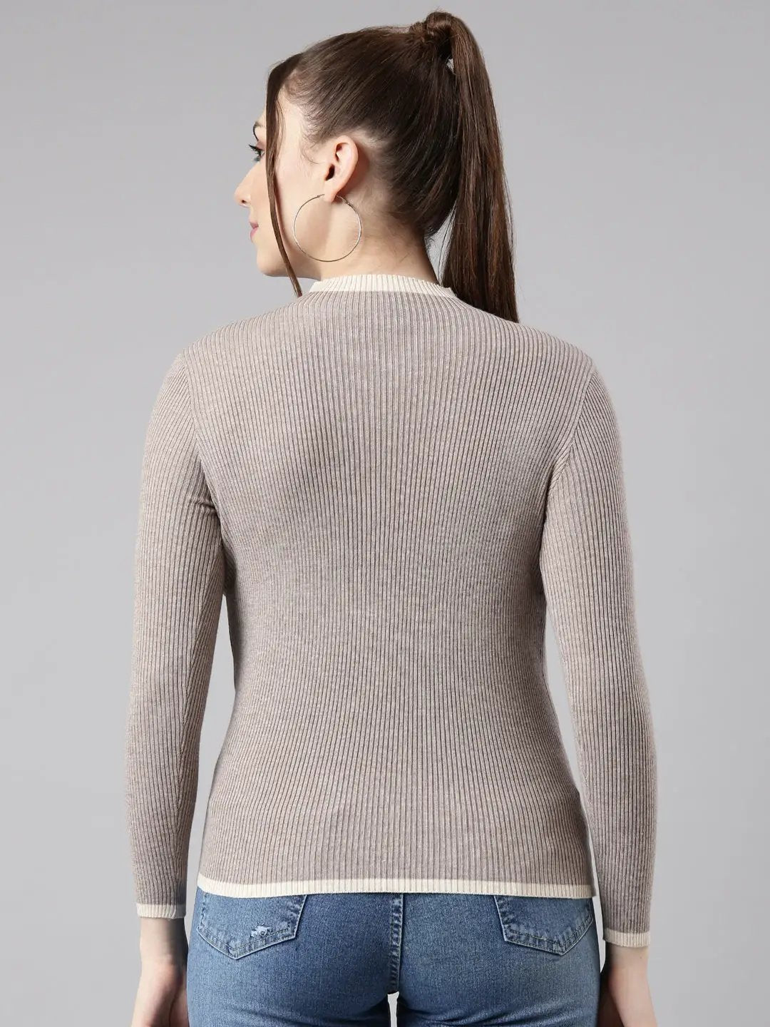 Women's Beige Solid Fitted Top