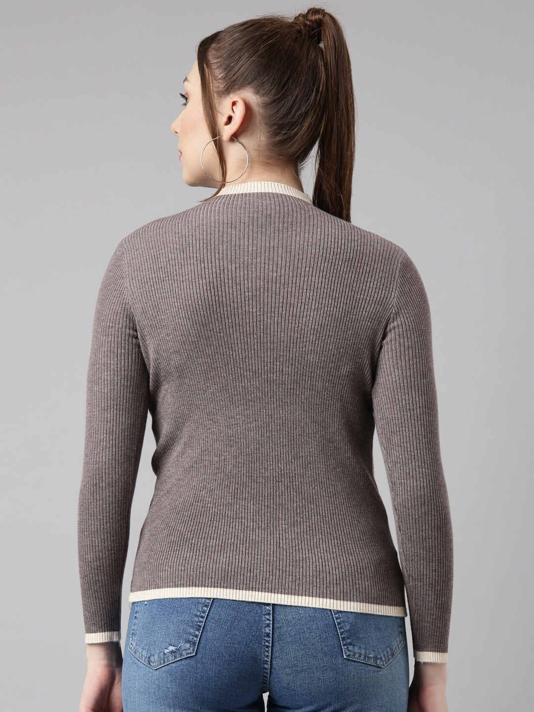 Women Grey Solid Fitted Top