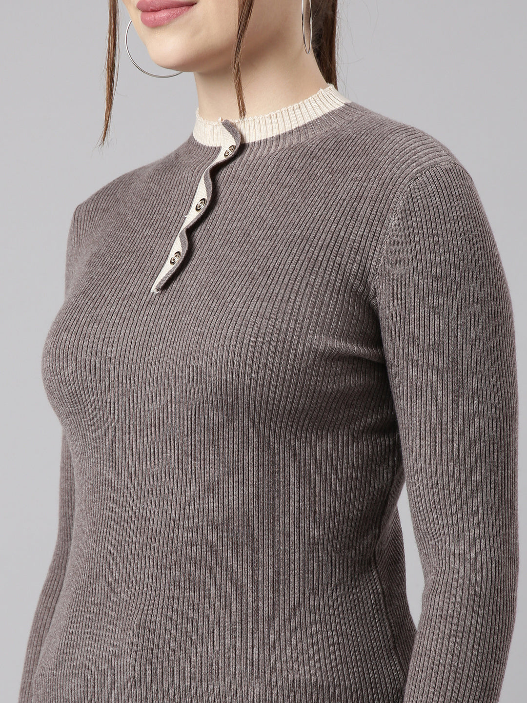 Women Grey Solid Fitted Top