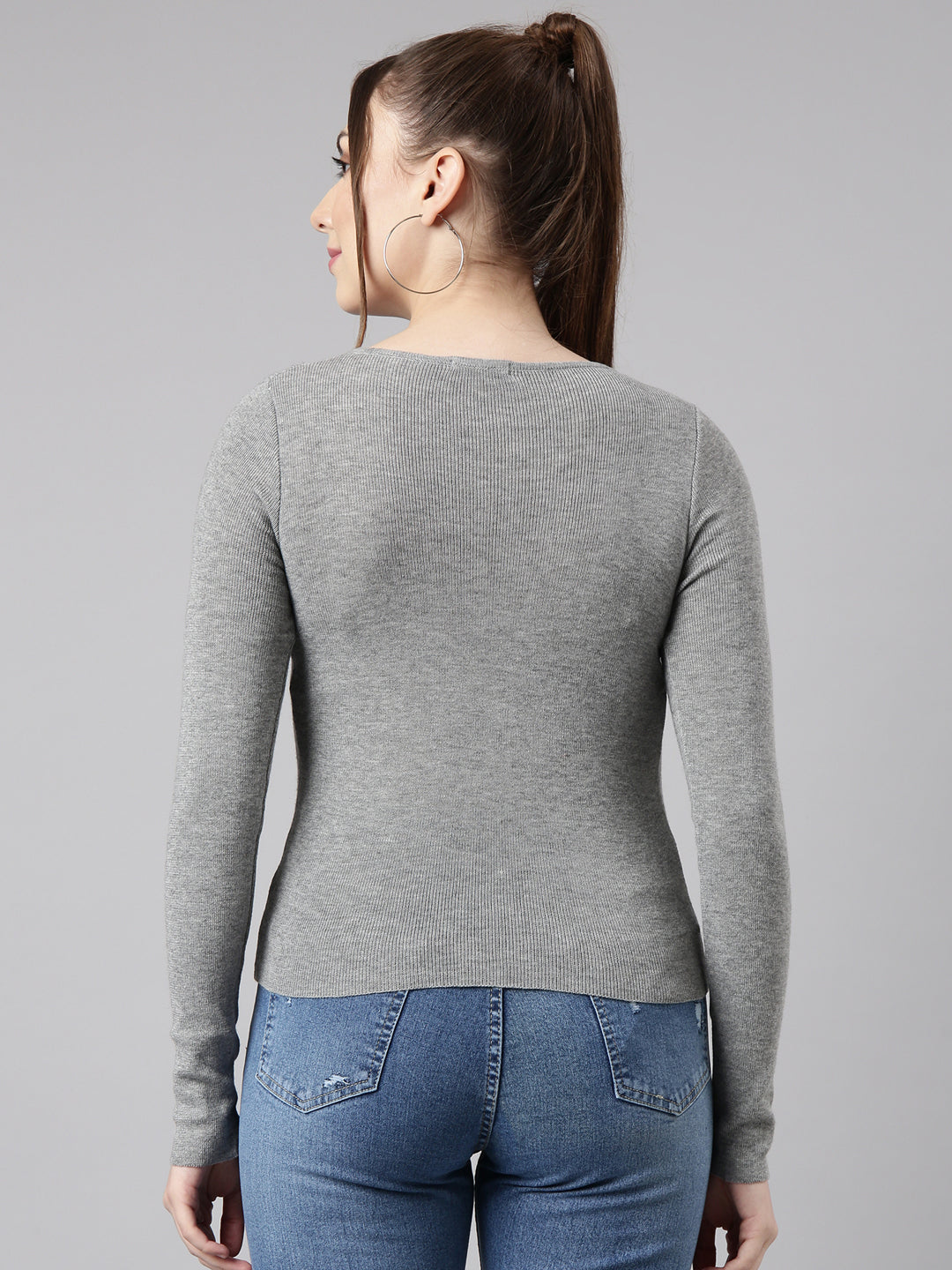 Women Grey Solid Fitted Top