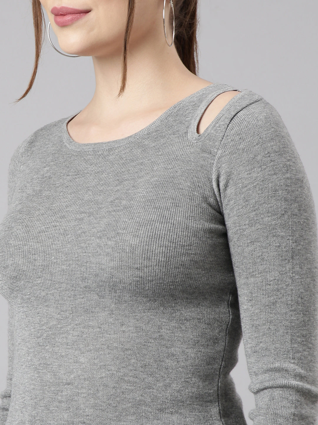 Women Grey Solid Fitted Top