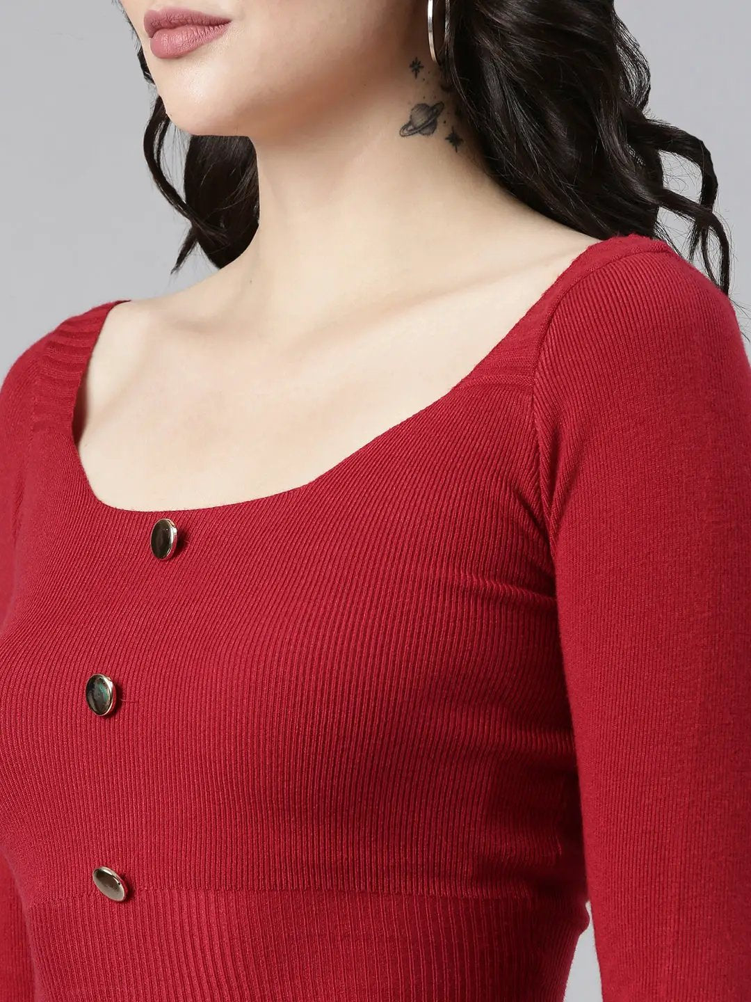 Women's Square Neck Solid Maroon Fitted Crop Top