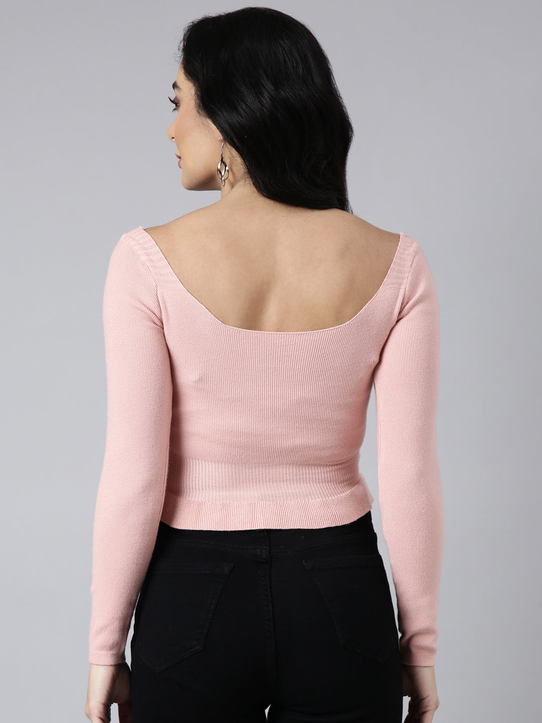 Women Solid Peach Fitted Crop Top