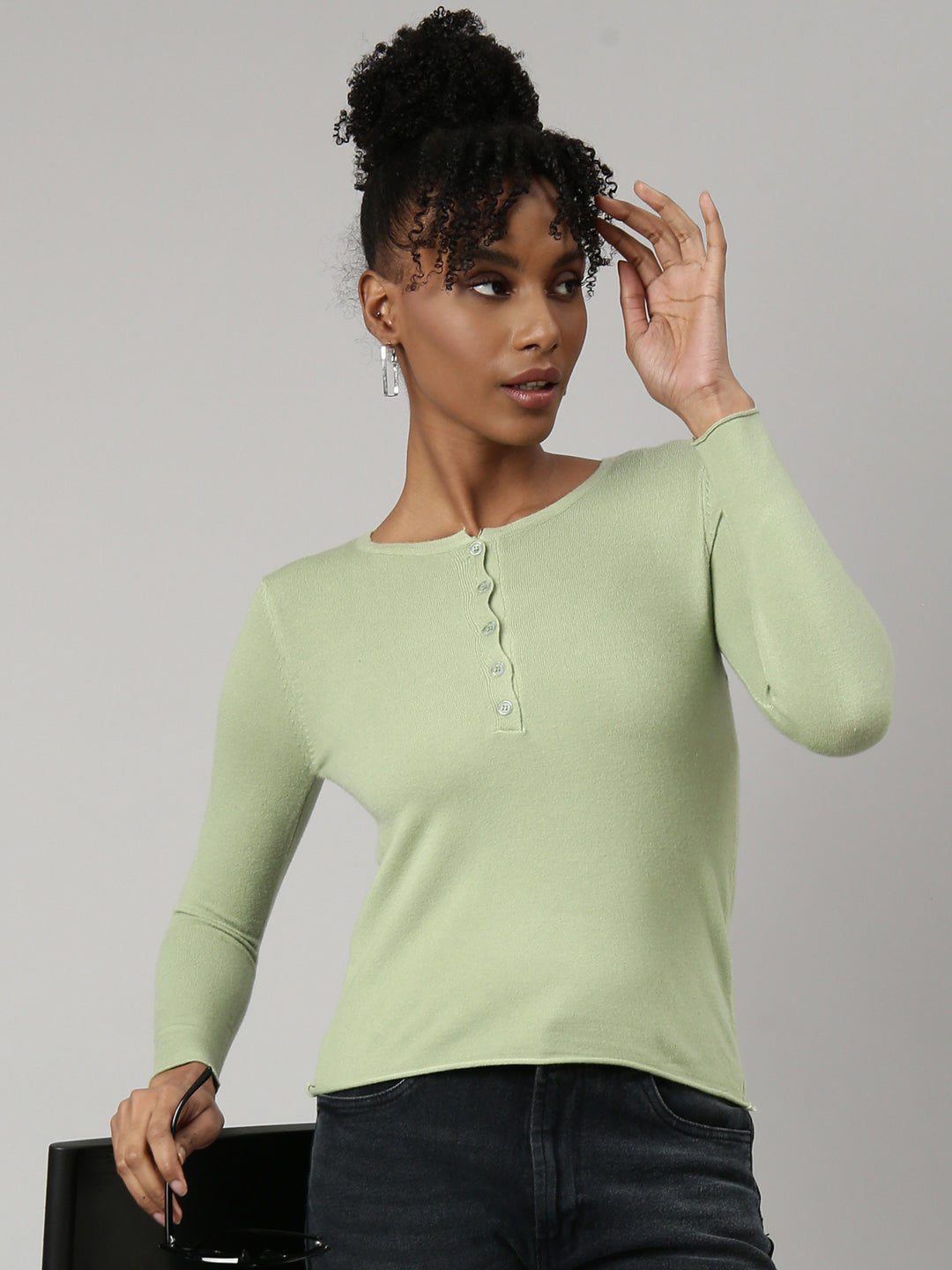 Women Sea Green Solid Fitted Top