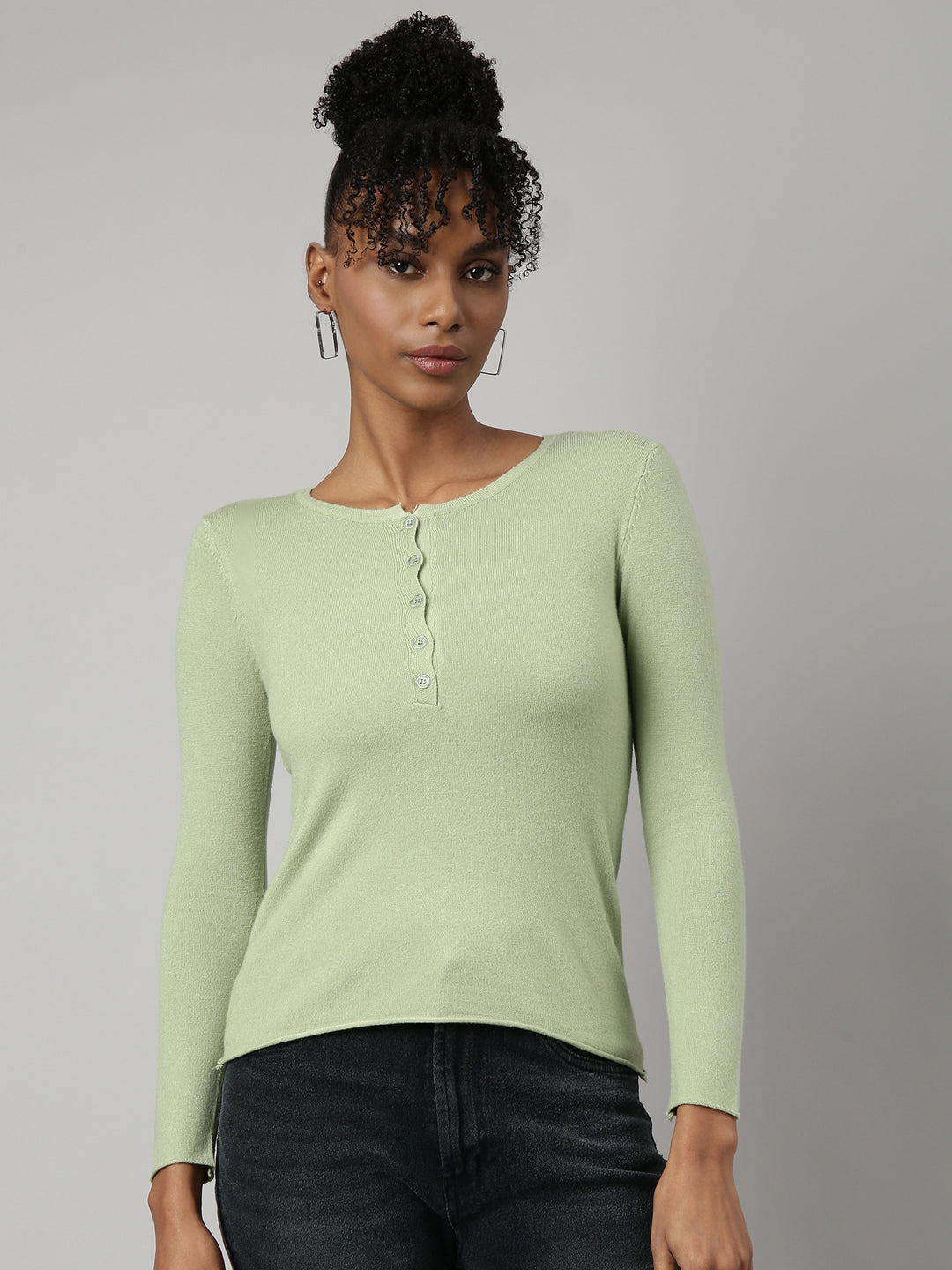 Women Sea Green Solid Fitted Top