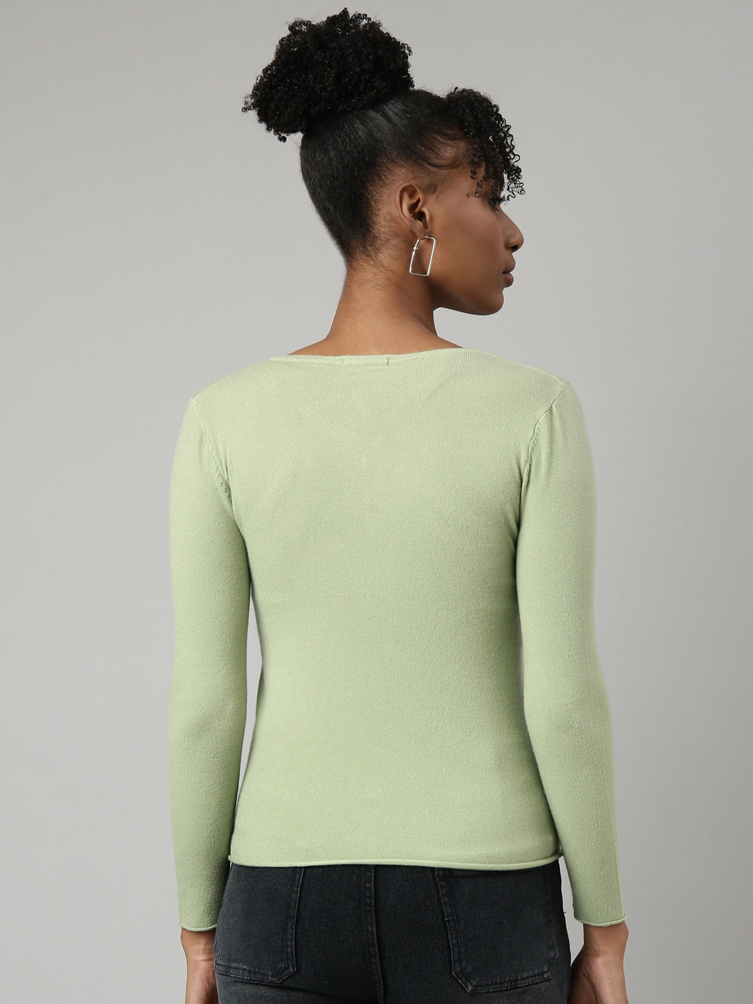 Women Sea Green Solid Fitted Top