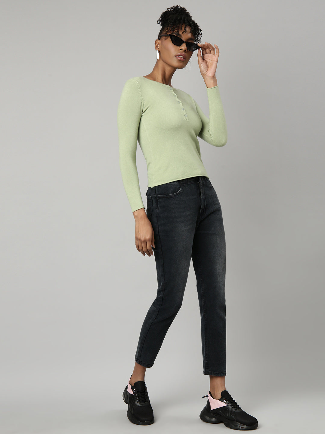 Women Sea Green Solid Fitted Top