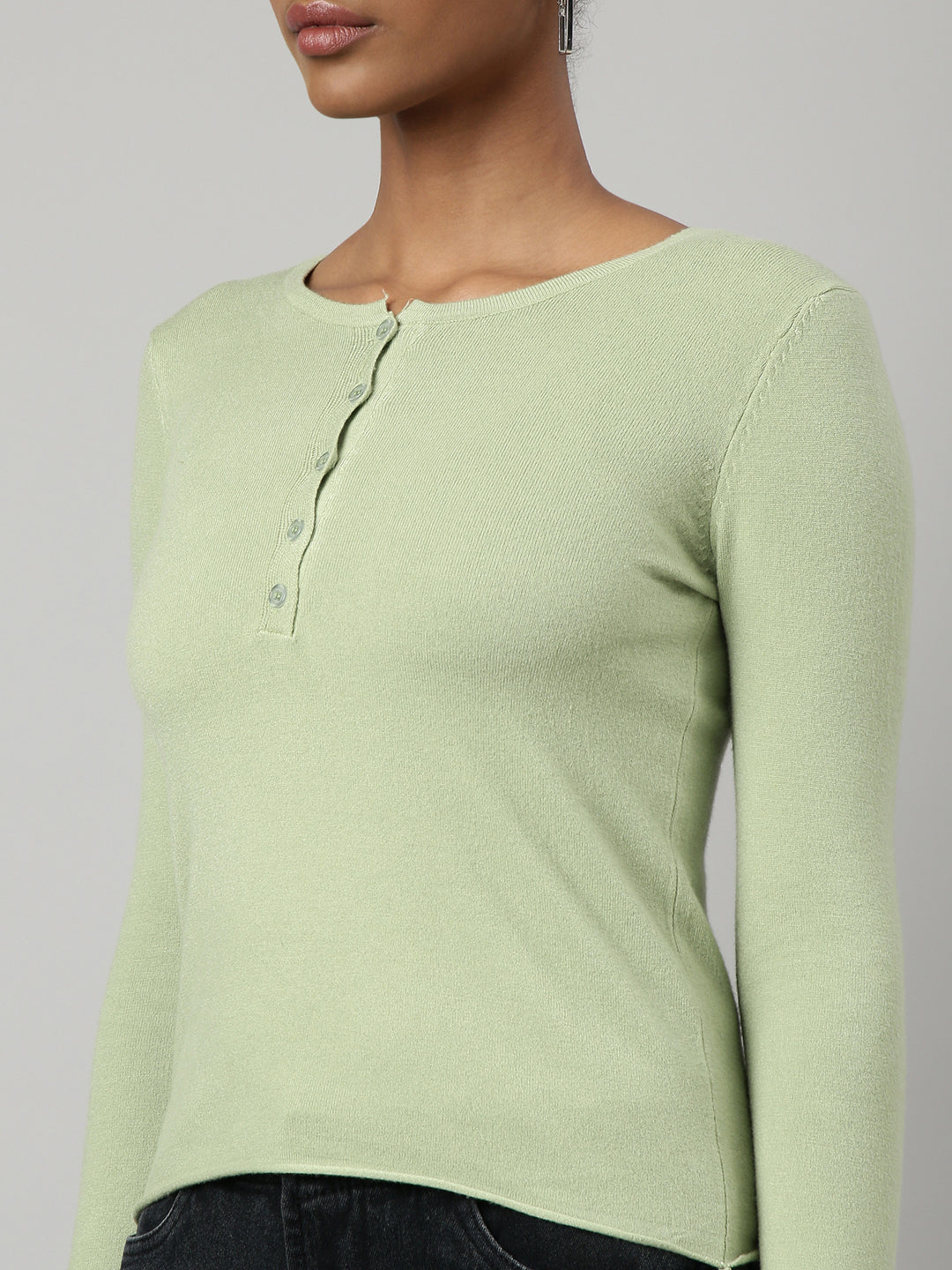 Women Sea Green Solid Fitted Top