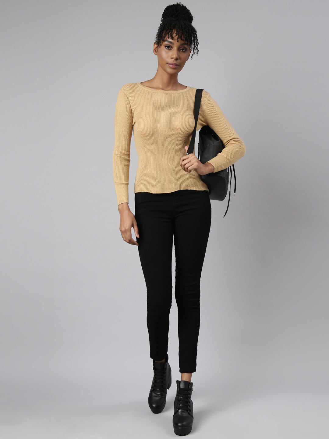 Women Beige Solid Fitted Top