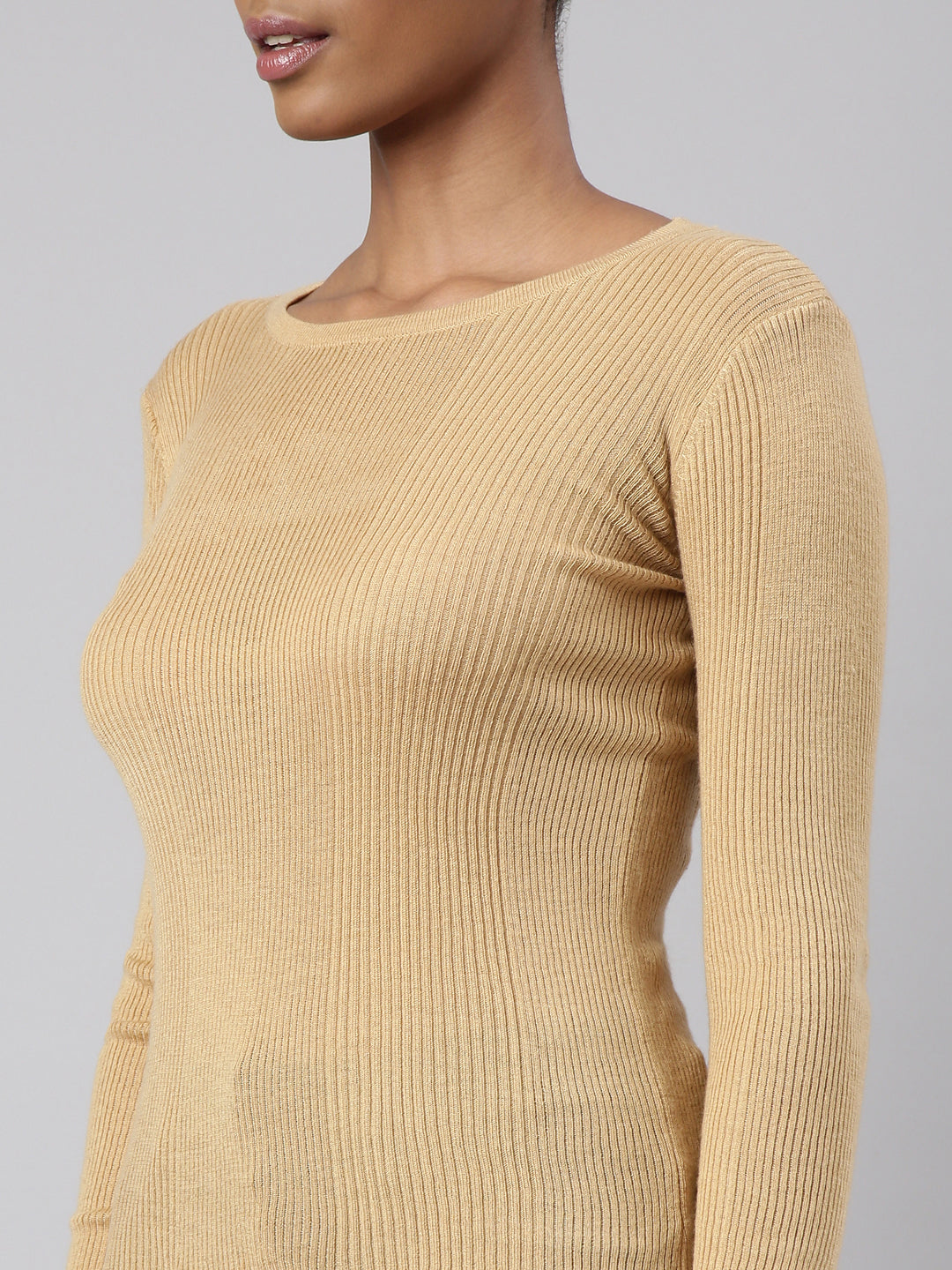 Women Beige Solid Fitted Top