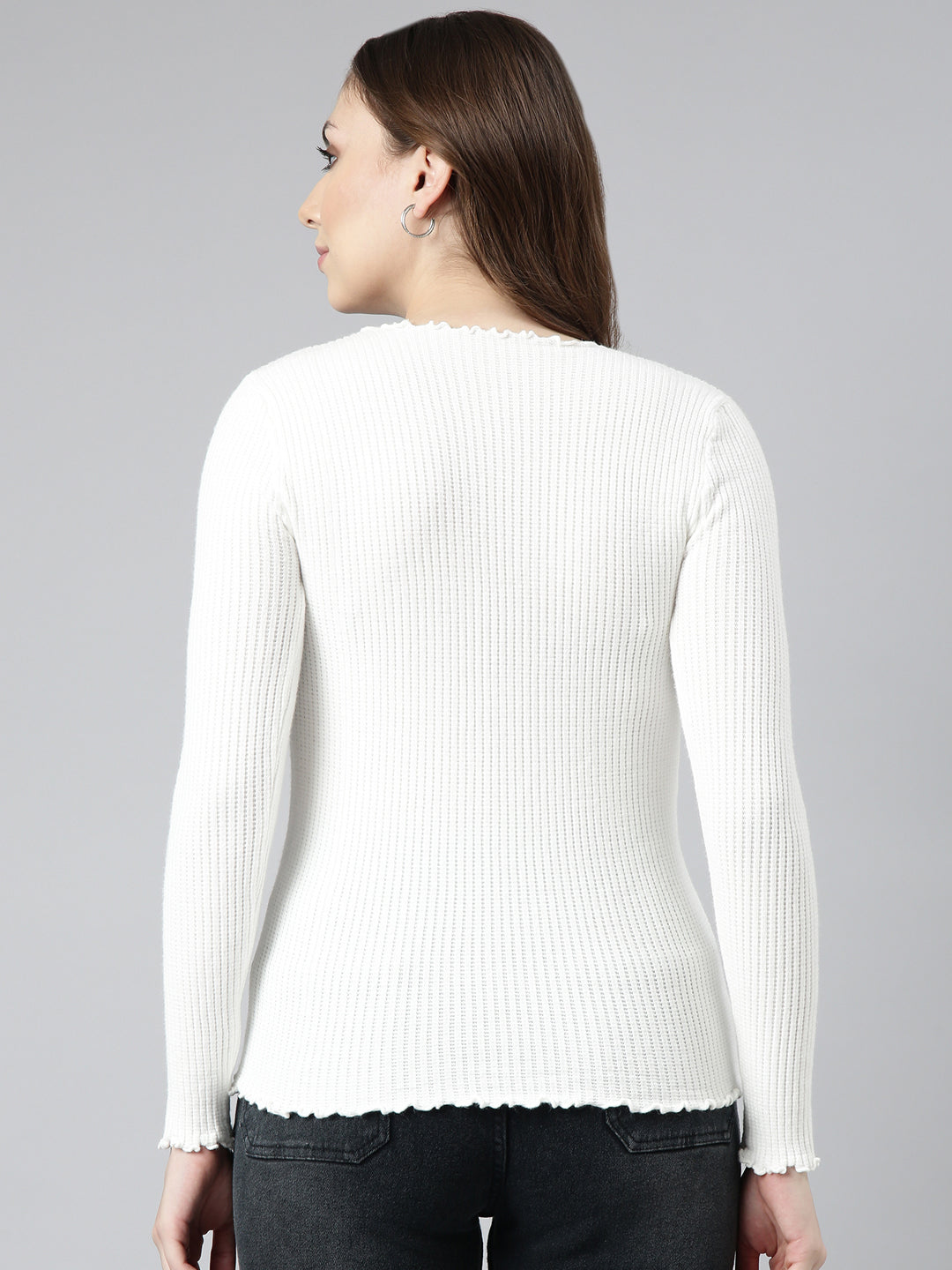 Women Off White Solid Fitted Top