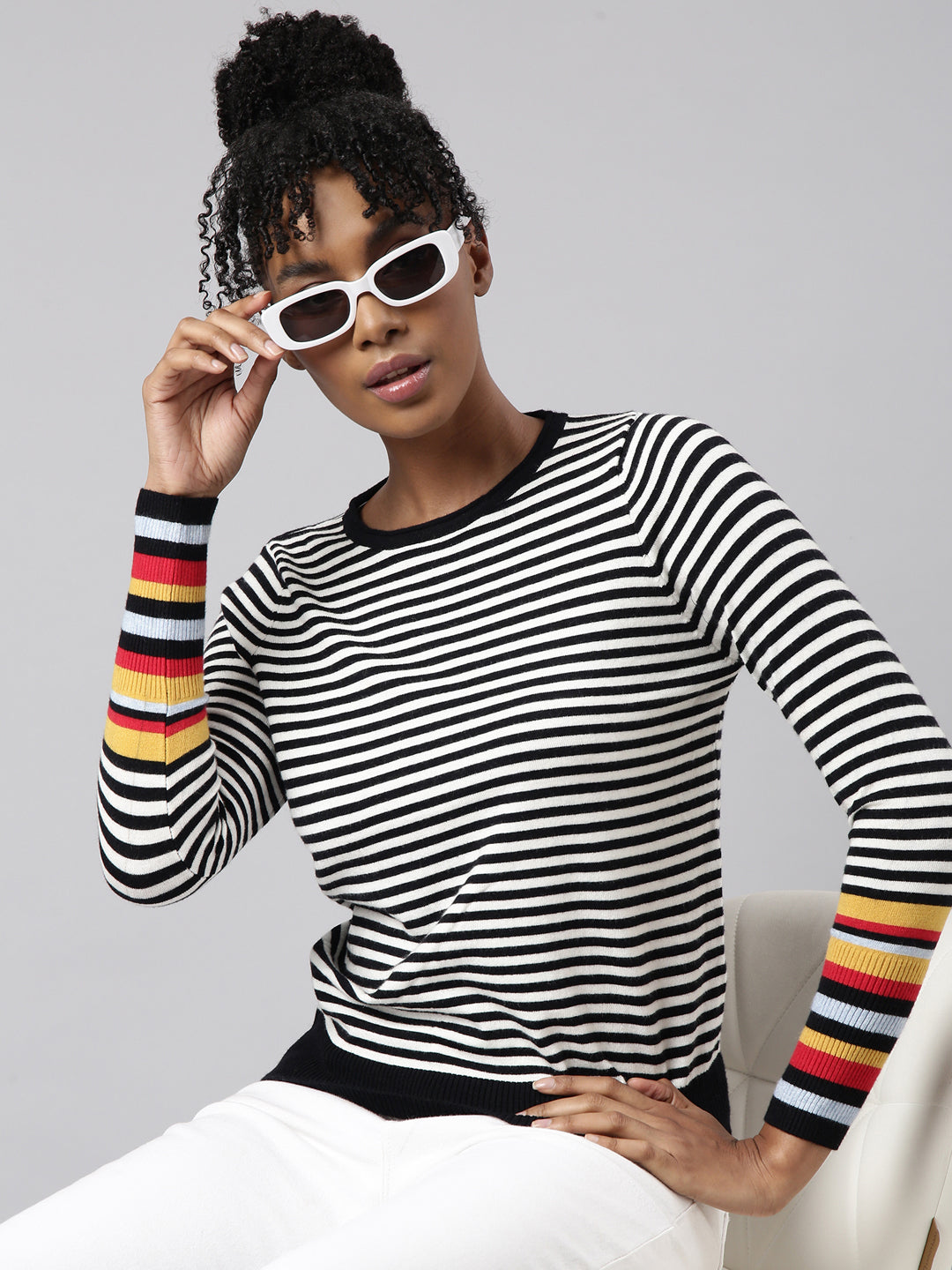 Women Black Horizontal Stripes Top