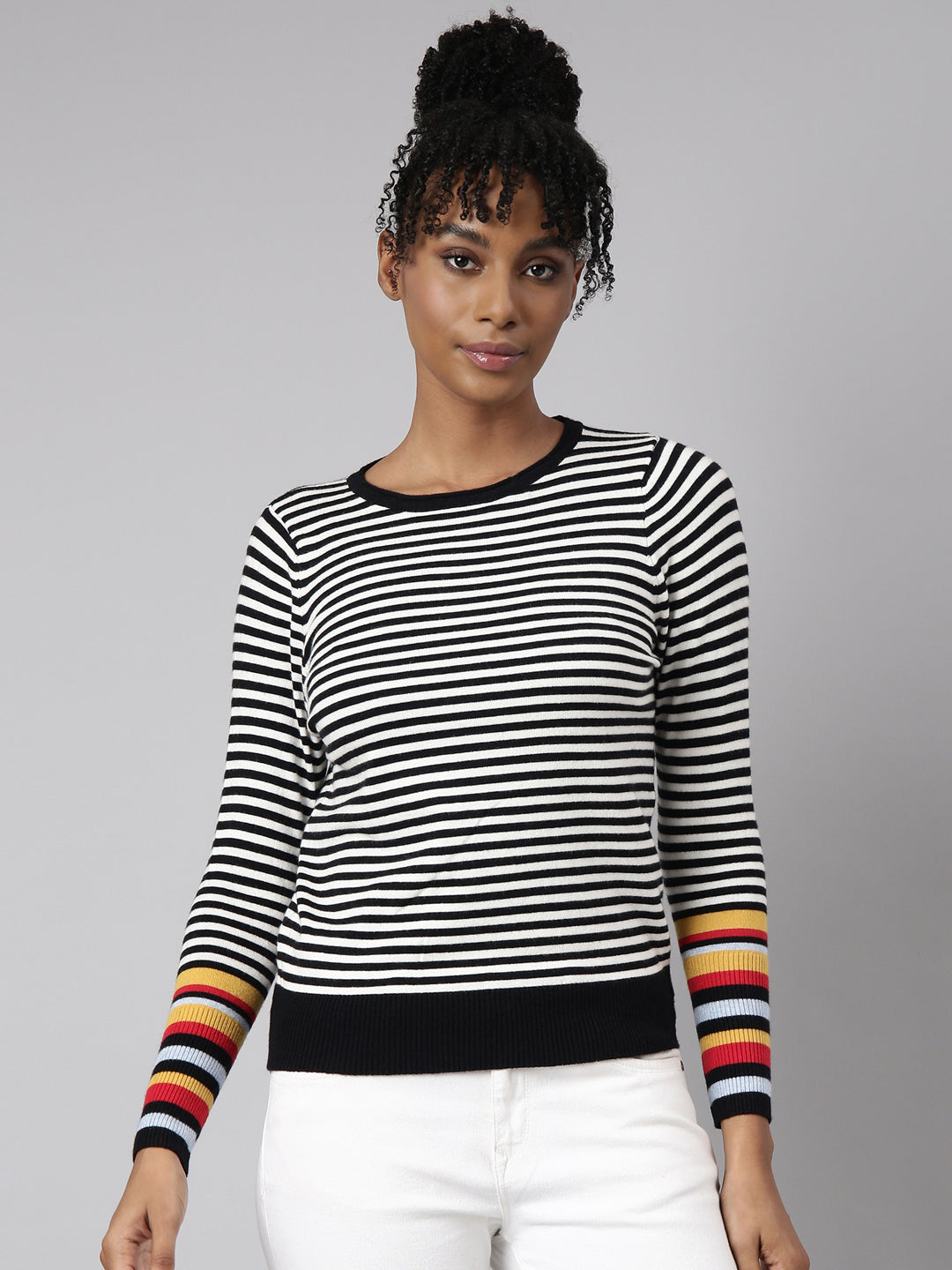 Women Black Horizontal Stripes Top