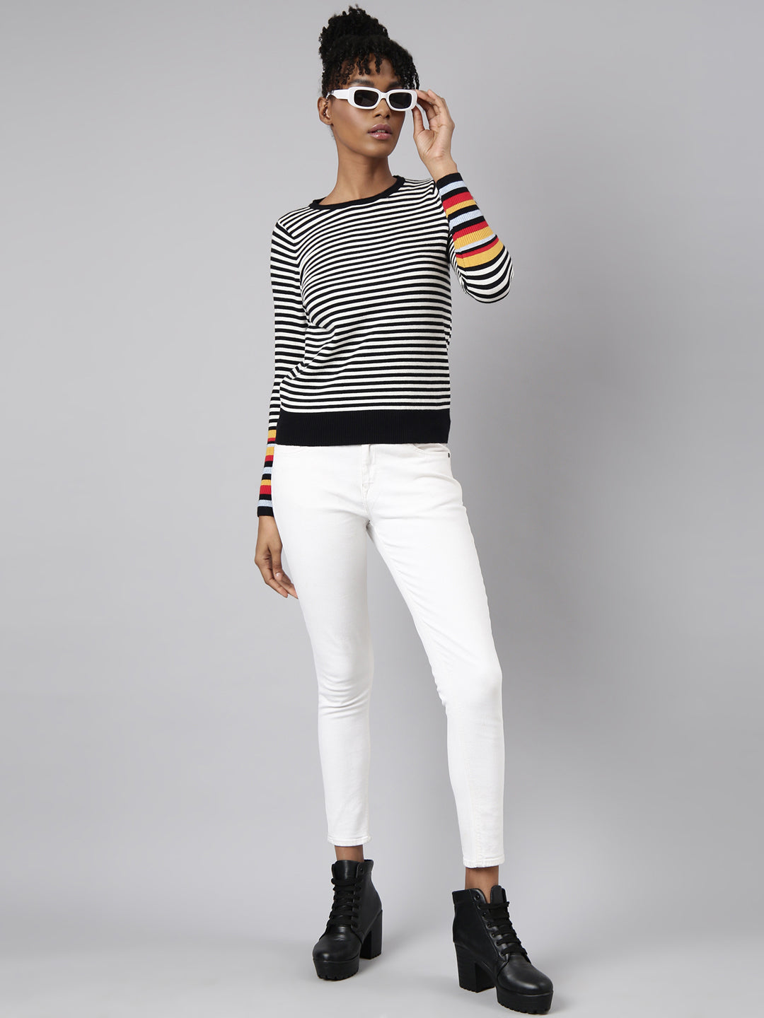 Women Black Horizontal Stripes Top