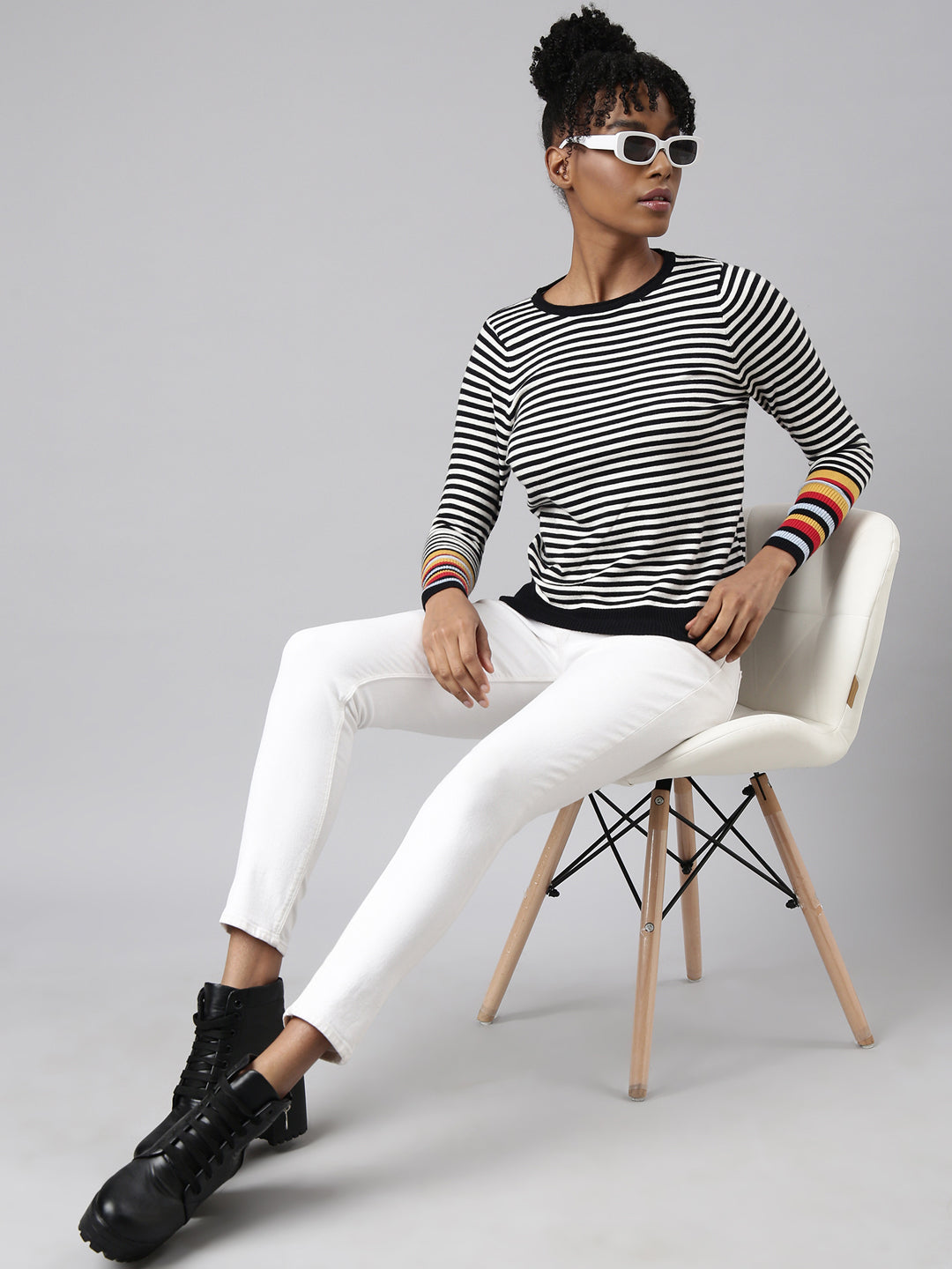 Women Black Horizontal Stripes Top