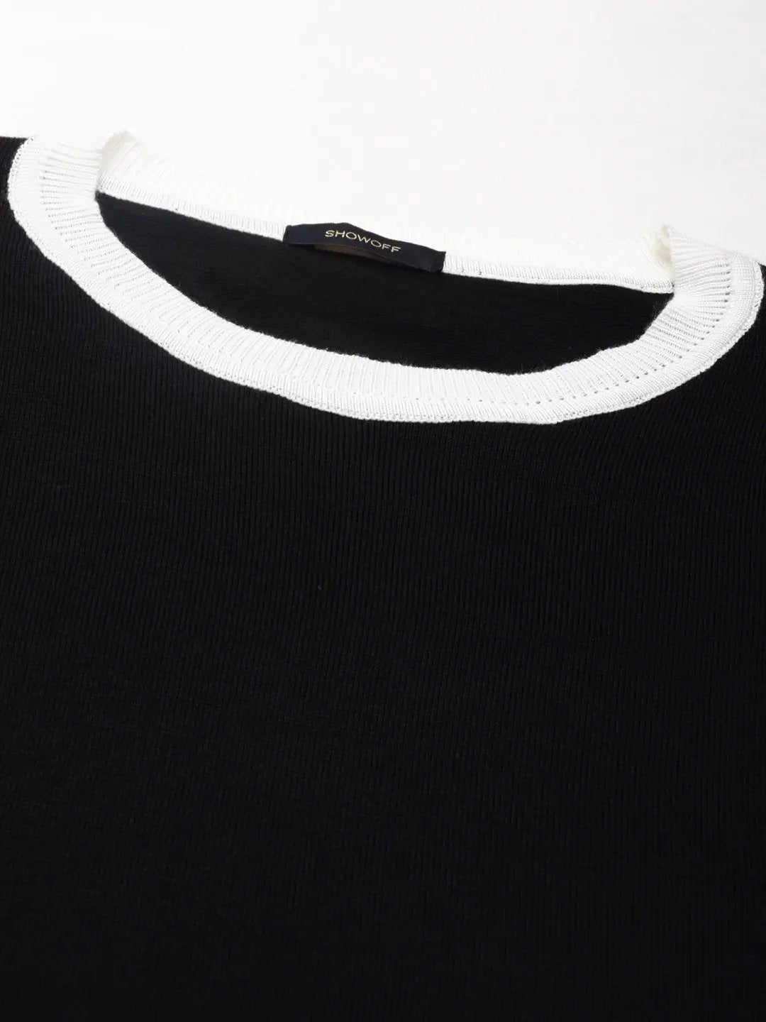 Women's Round Neck Solid Black Fitted Regular Top