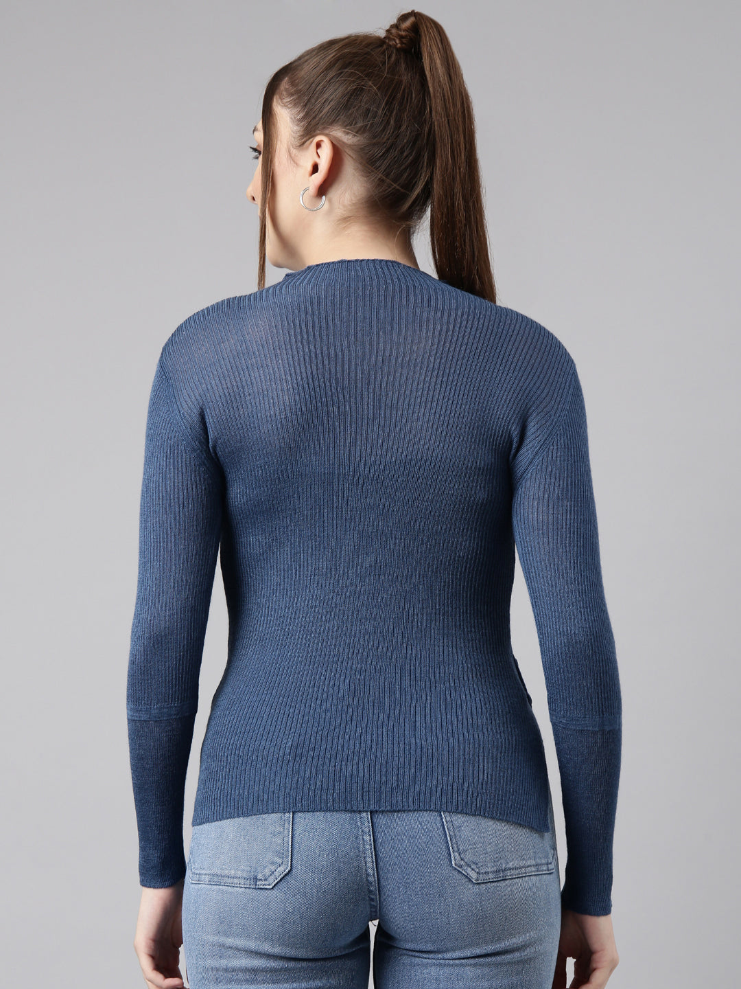 Women Blue Solid Fitted Top