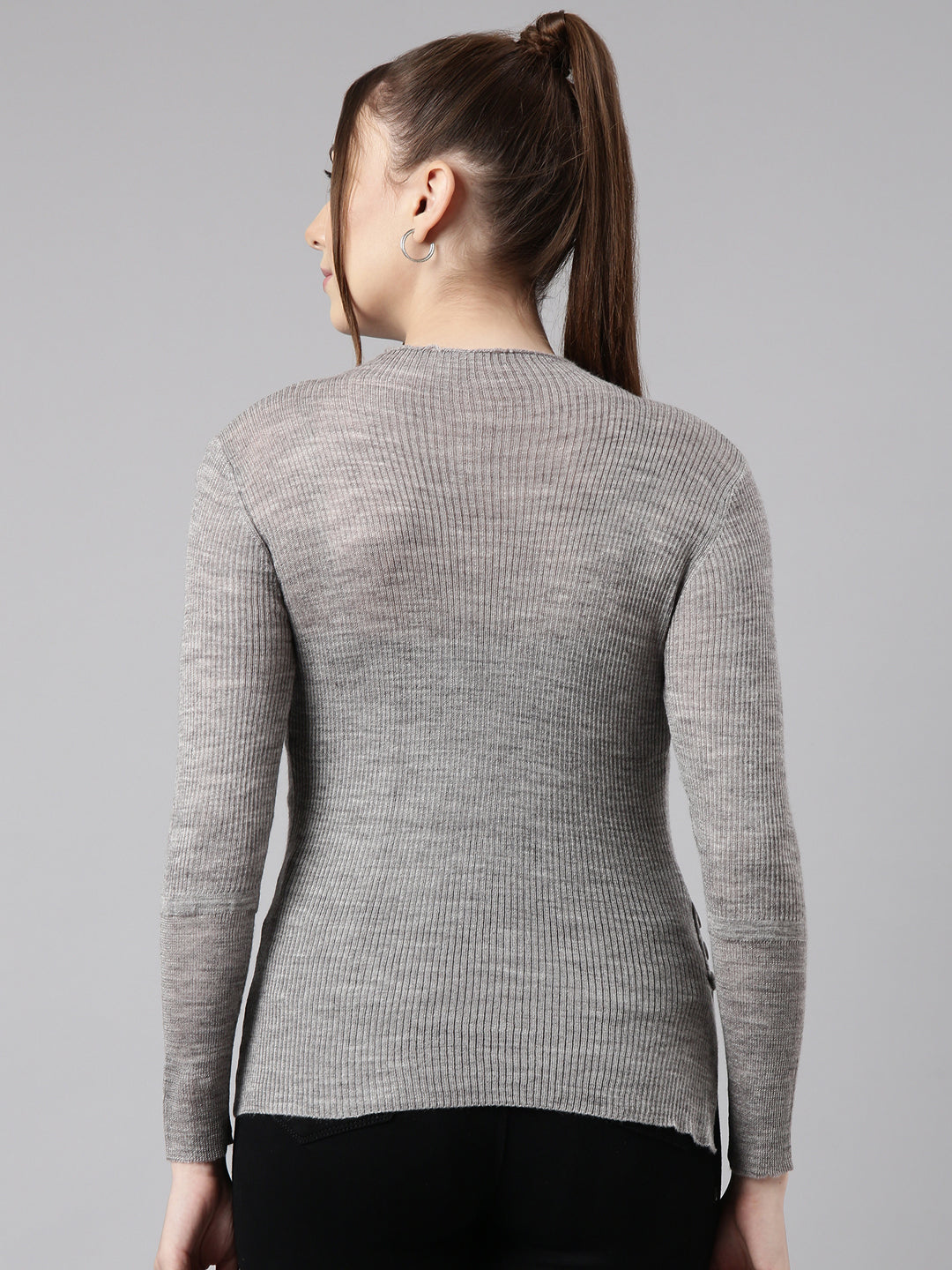 Women Grey Solid Fitted Top