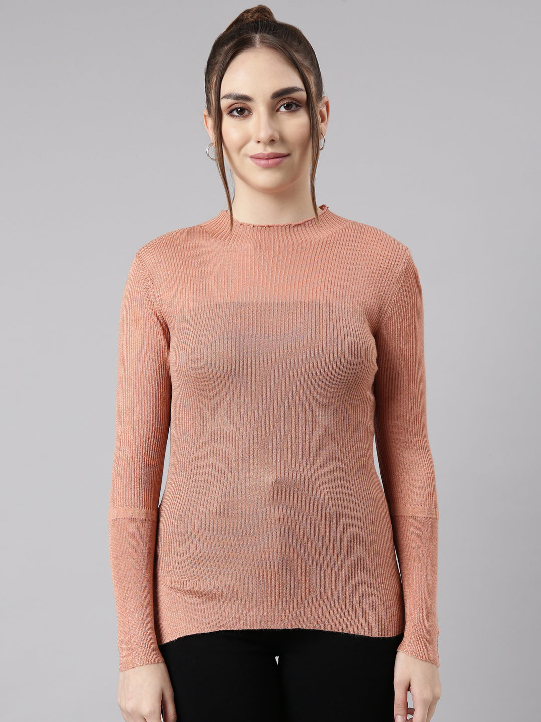 Women Orange Solid Fitted Top