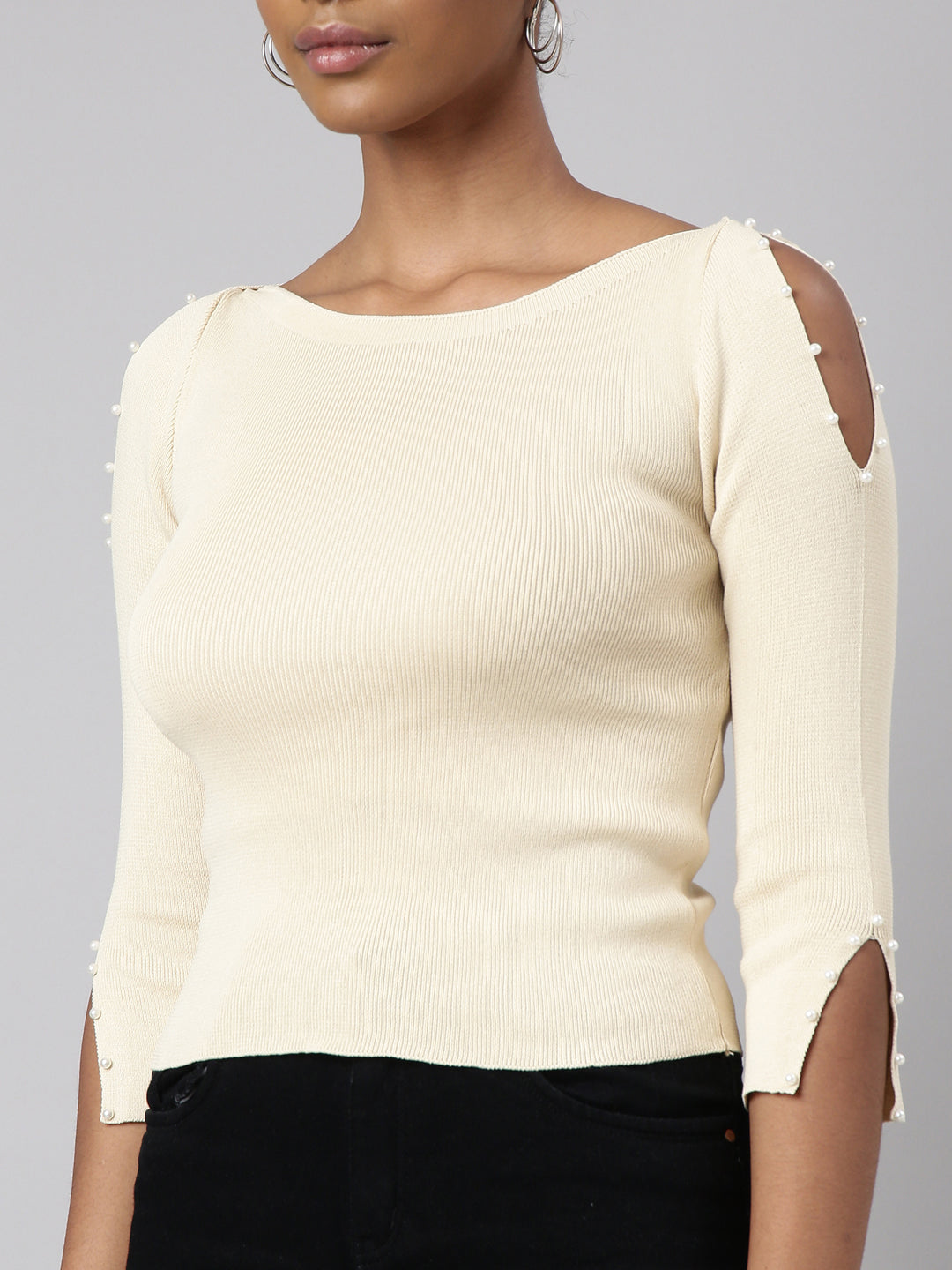 Women Cream Solid Top