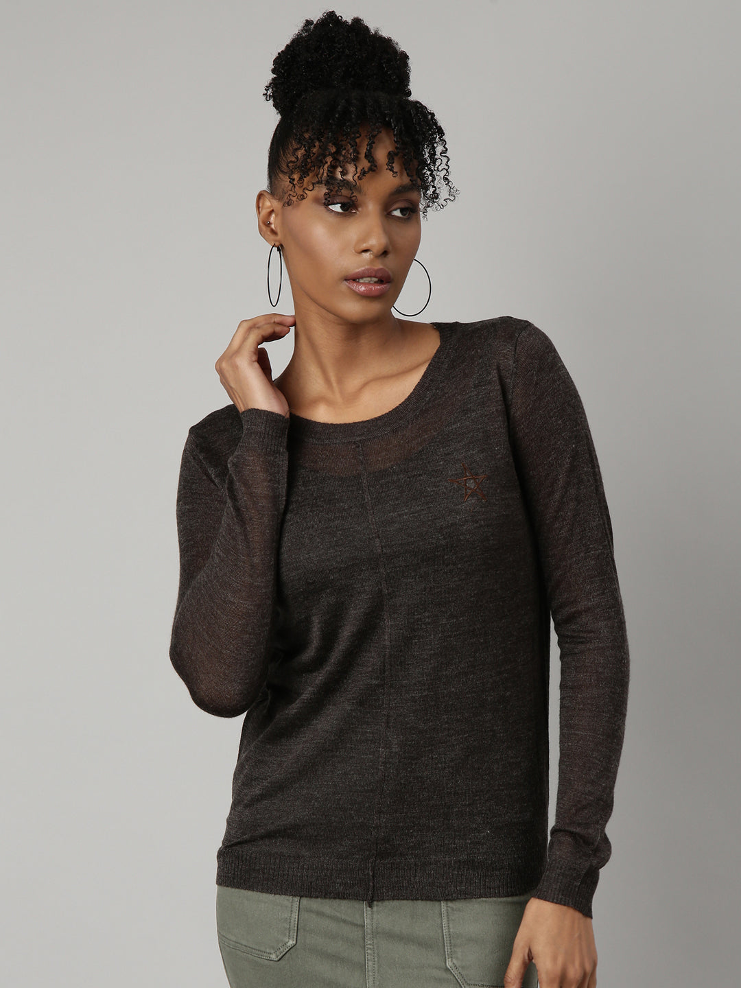 Women Charcoal Solid Top