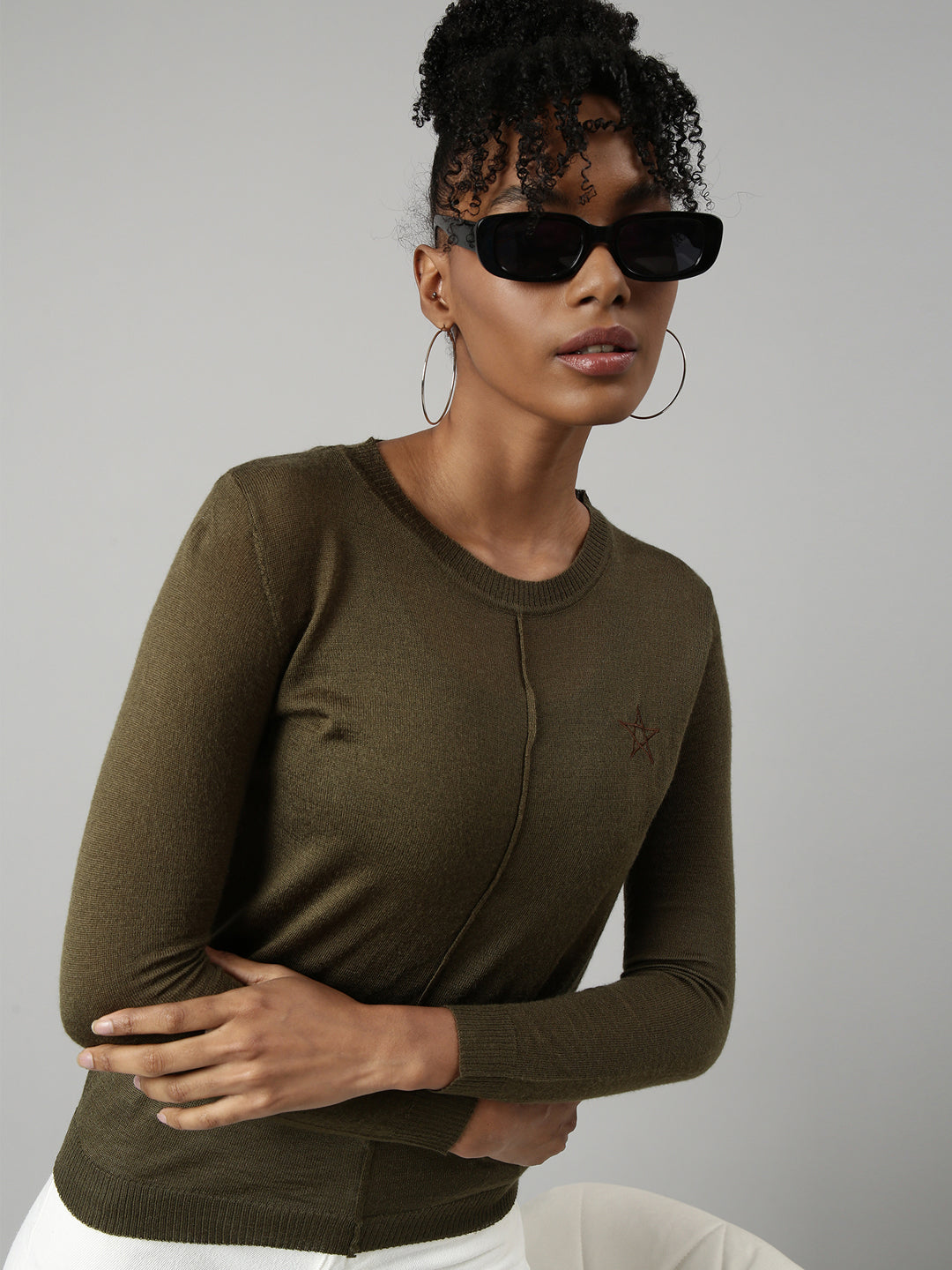 Women Olive Solid Top