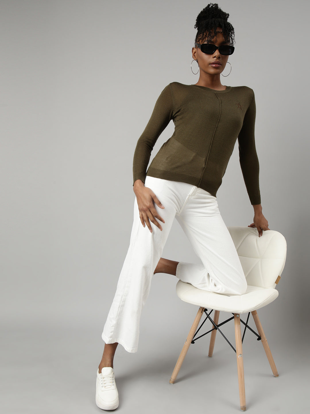 Women Olive Solid Top