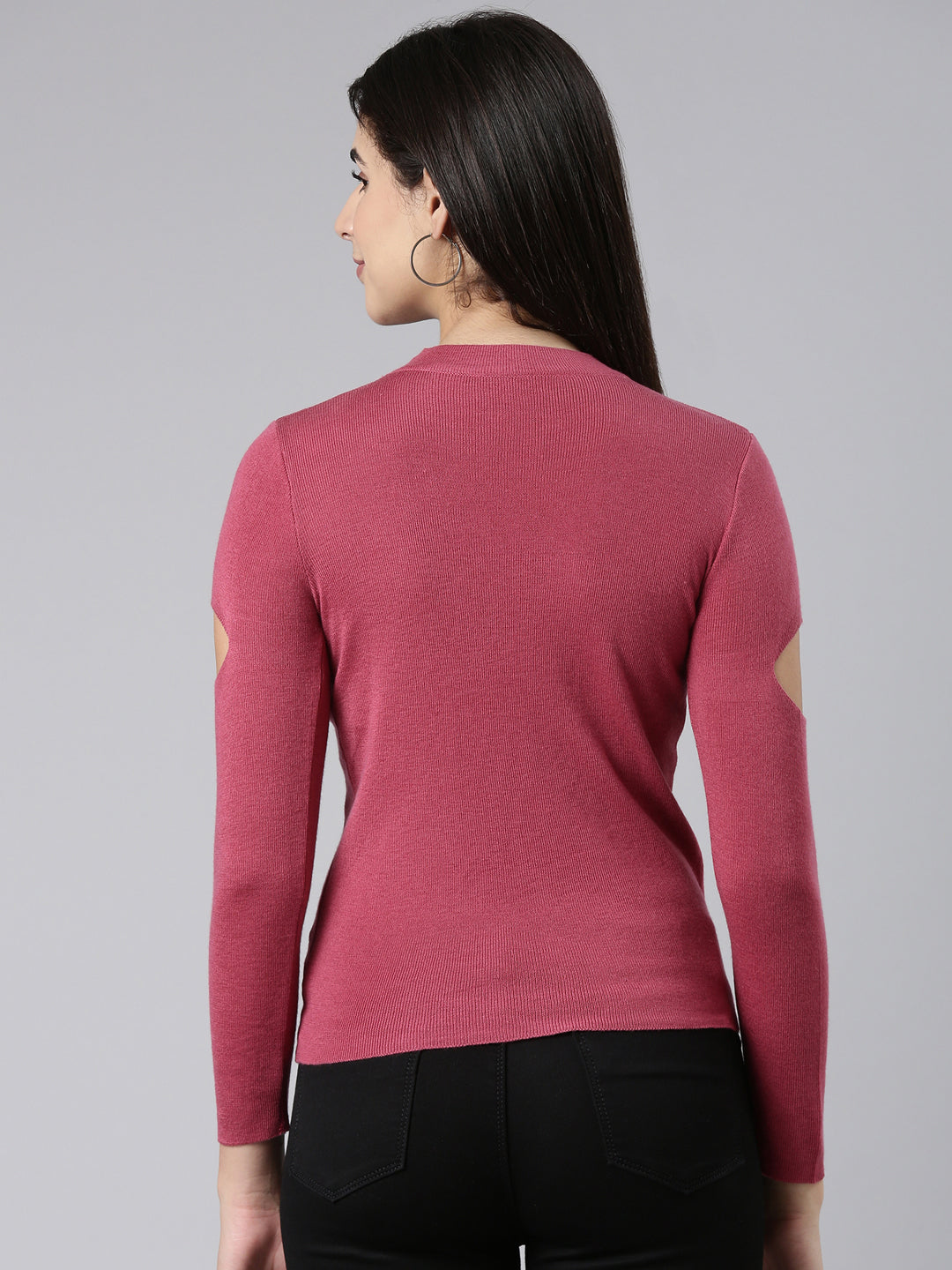 High Neck Solid Magenta Fitted Regular Top