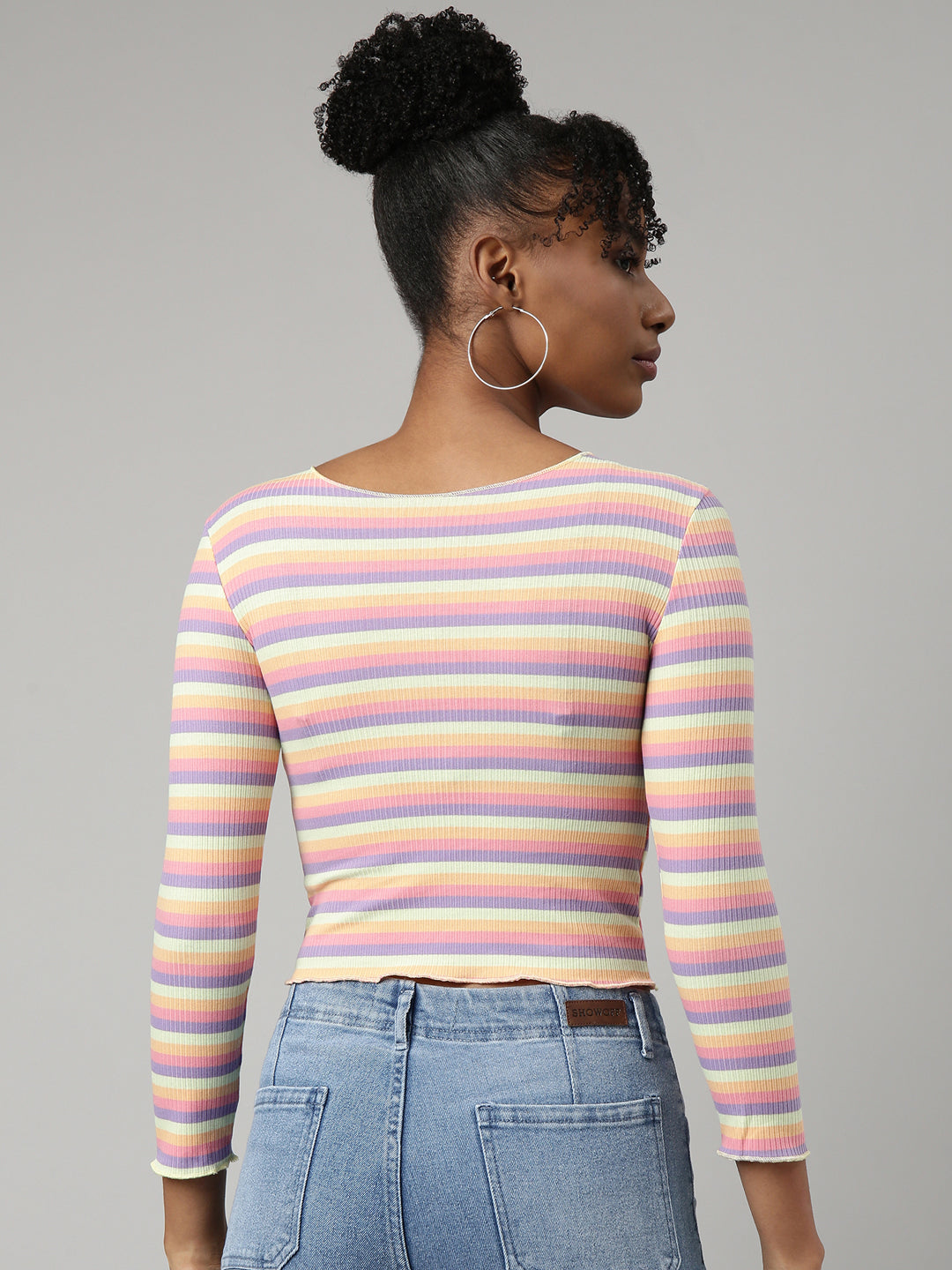 Women Multi Horizontal Stripes Fitted Crop Top