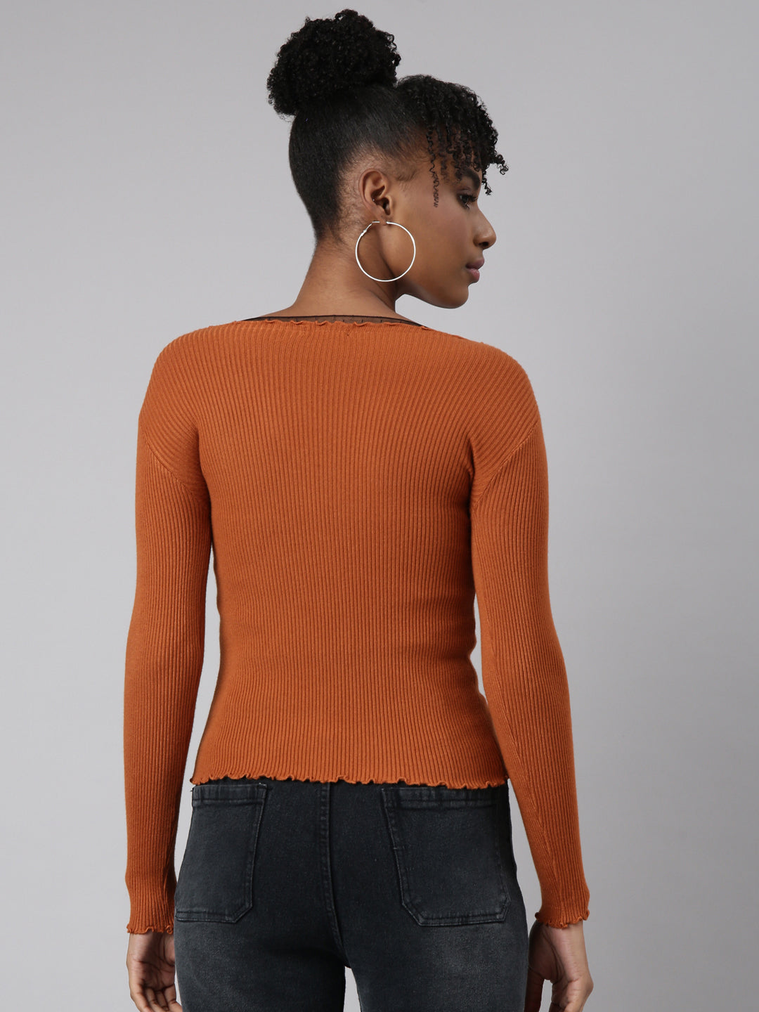 Women Rust Solid Fitted Top