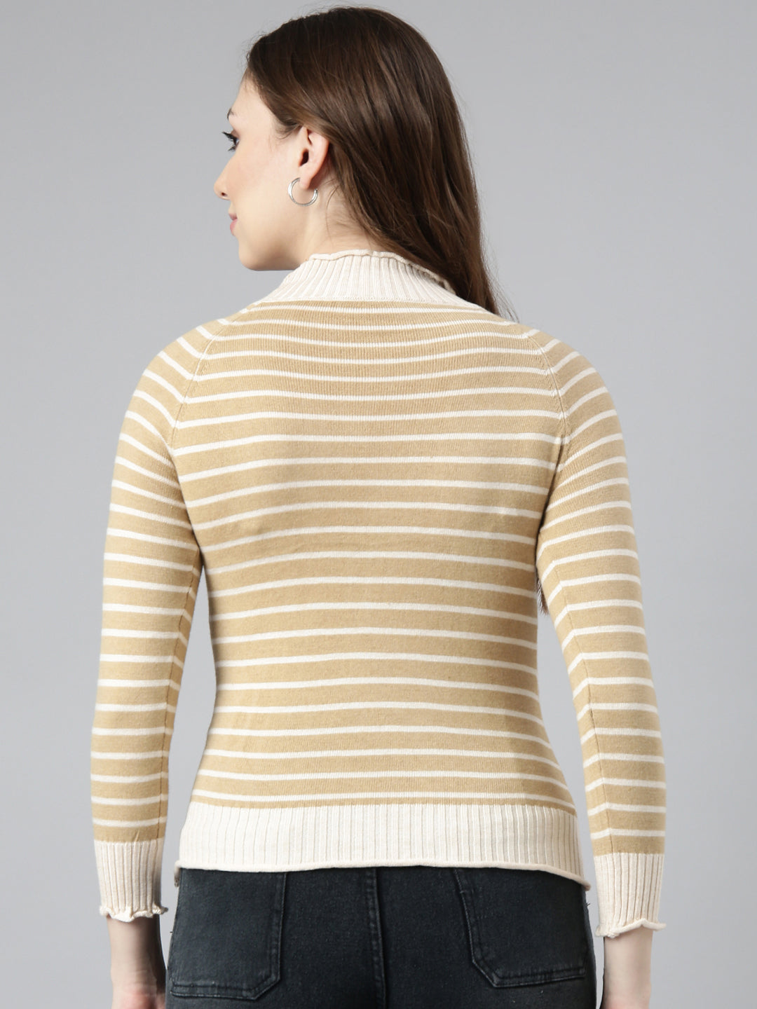 Women Brown Horizontal Stripes Fitted Top