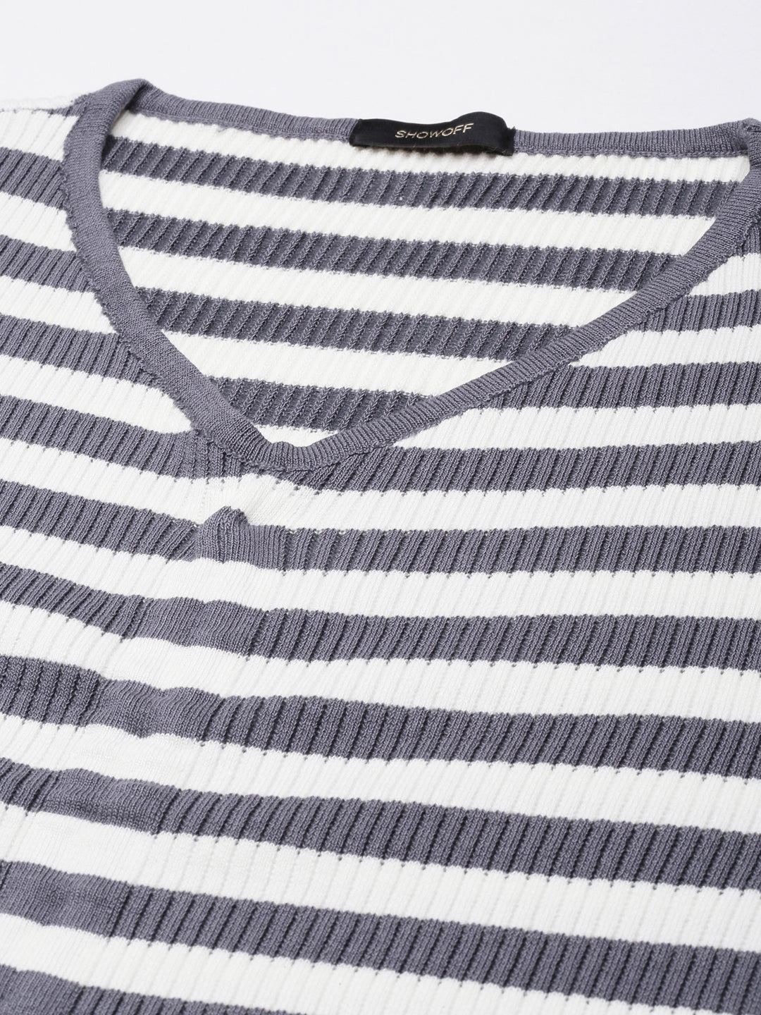 Women Grey Horizontal Stripes Top