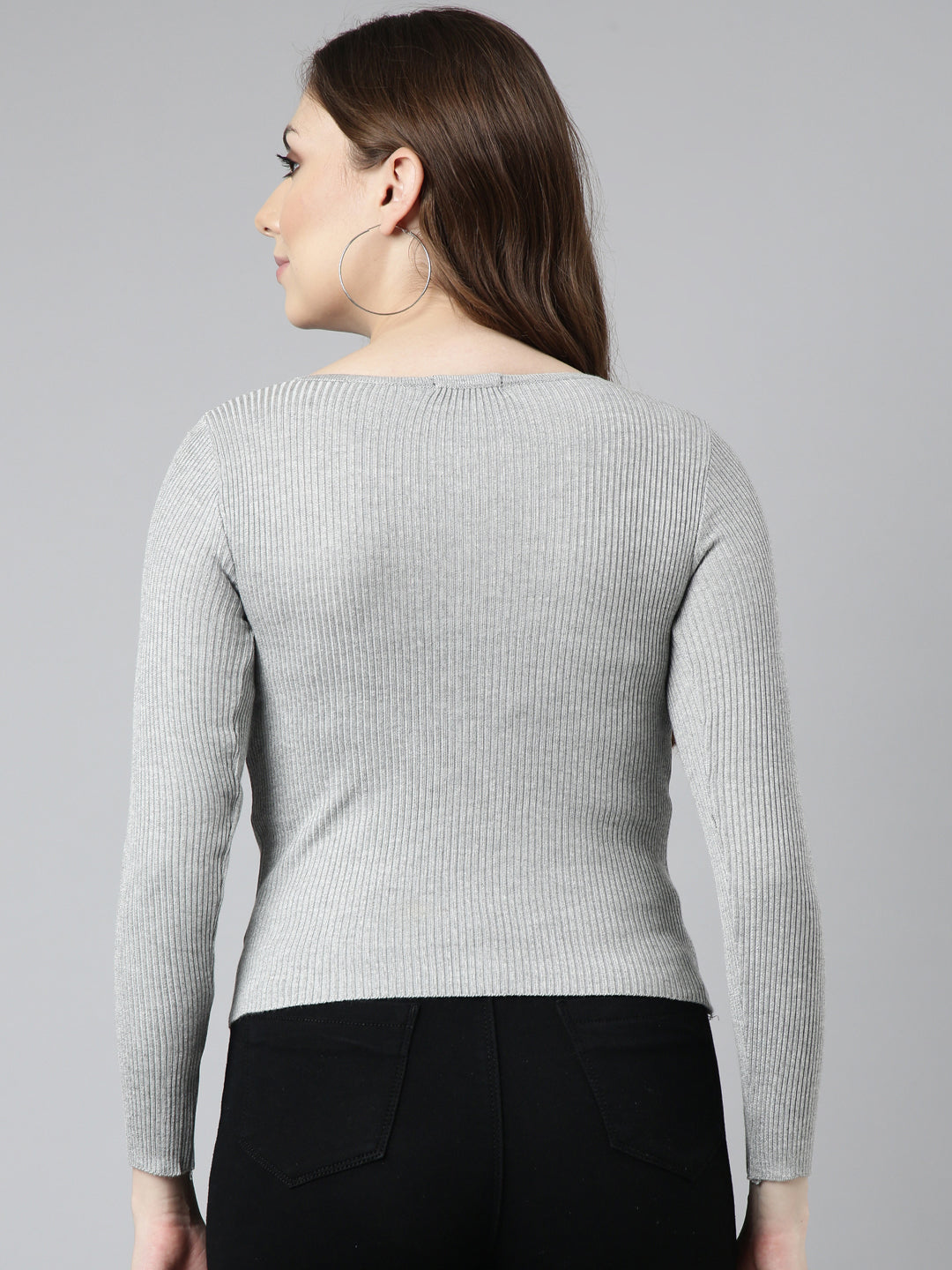 Women Grey Solid Fitted Top